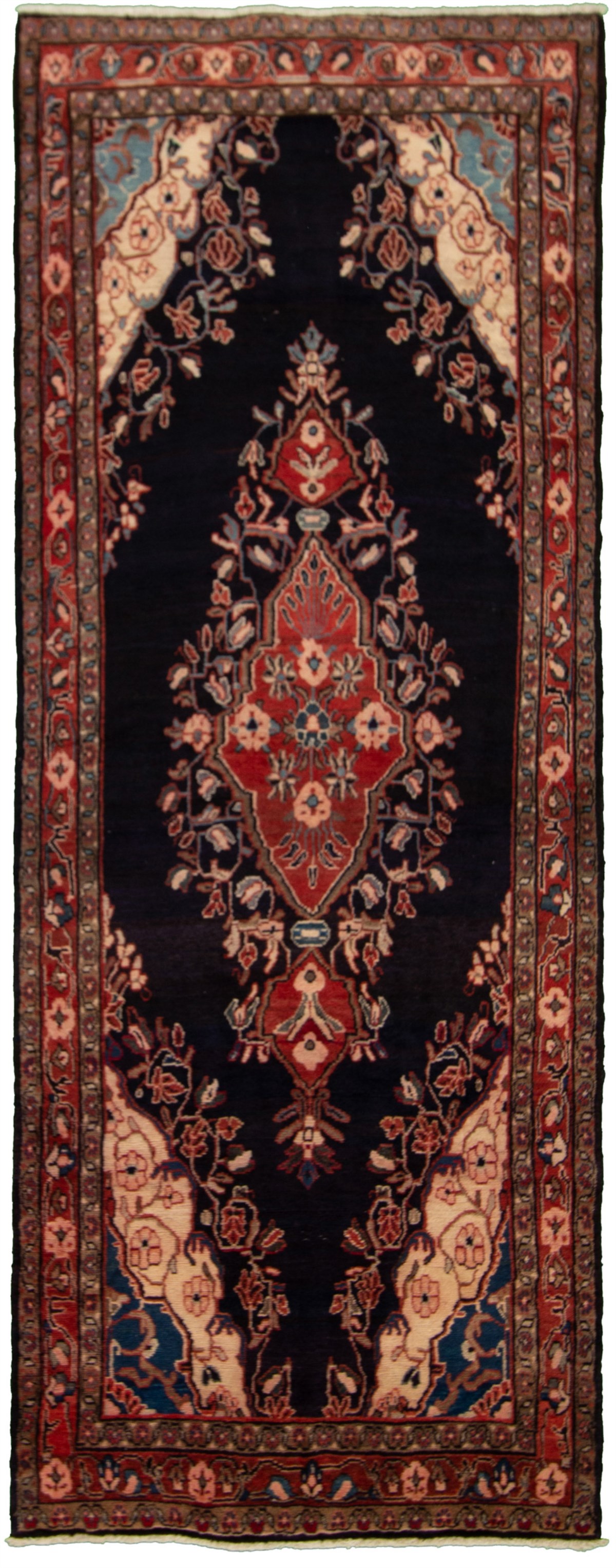 Hand-knotted Mahal Dark Navy Wool Rug 3'9" x 9'11" Size: 3'9" x 9'11"  