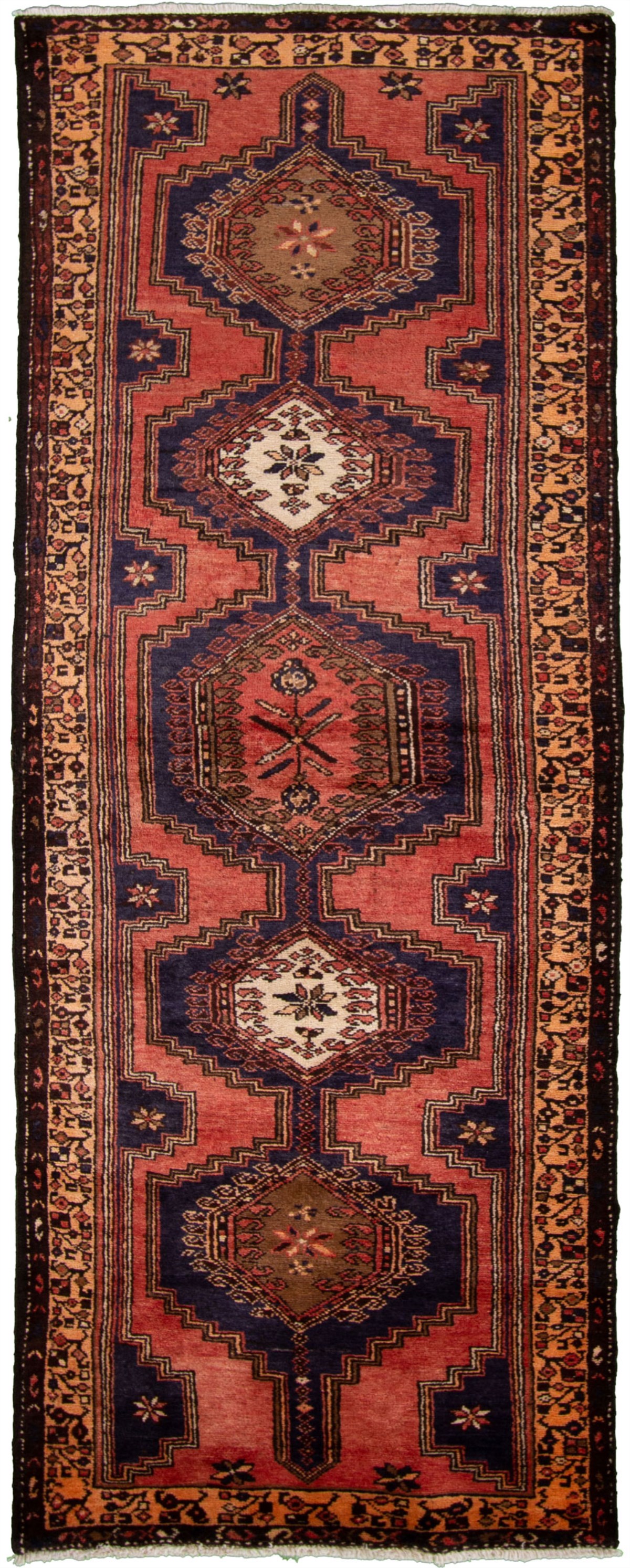 Hand-knotted Hamadan Dark Copper, Dark Navy Wool Rug 3'7" x 9'6" Size: 3'7" x 9'6"  