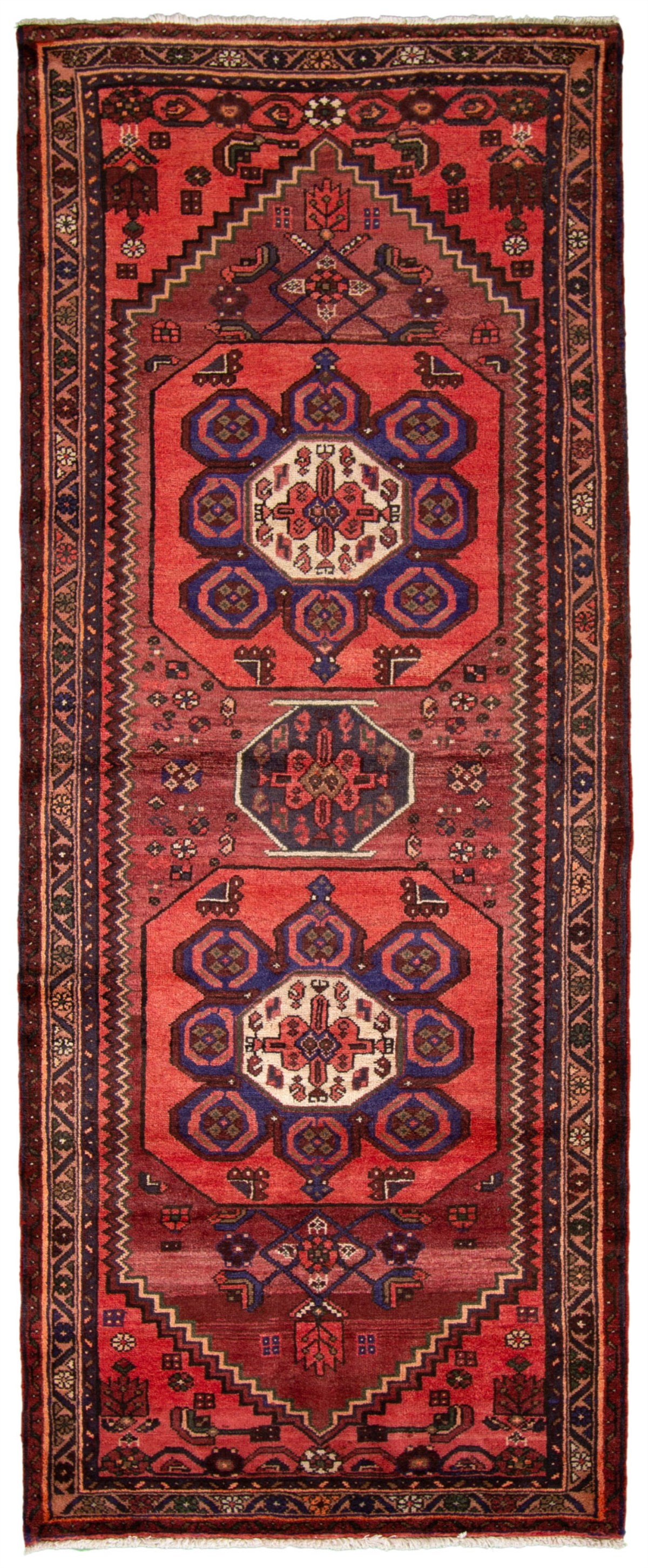 Hand-knotted Hamadan Red Wool Rug 3'9" x 9'6" Size: 3'9" x 9'6"  