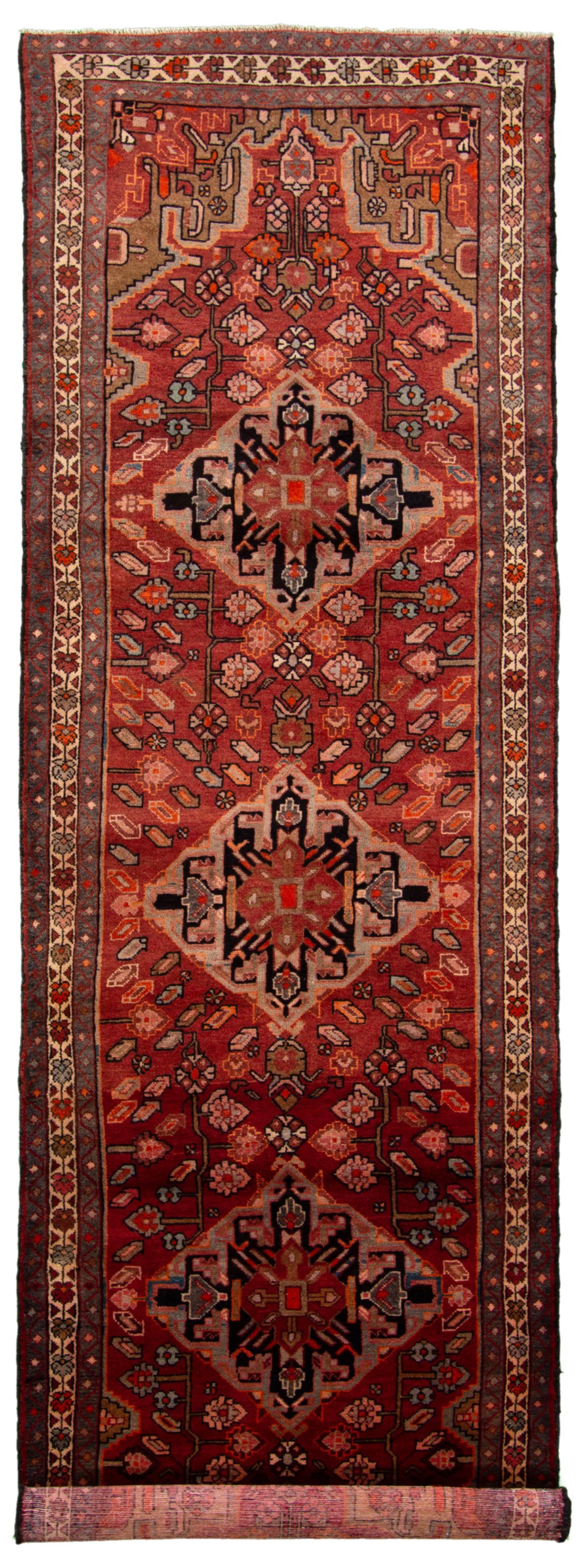 Hand-knotted Hamadan Red Wool Rug 3'6" x 11'8" Size: 3'6" x 11'8"  