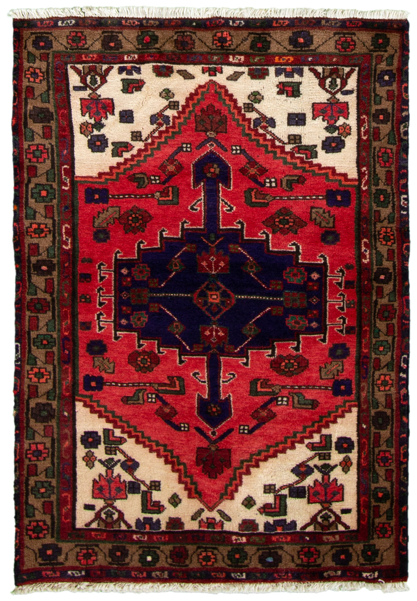 Hand-knotted Hamadan Red Wool Rug 2'11" x 4'5" Size: 2'11" x 4'5"  