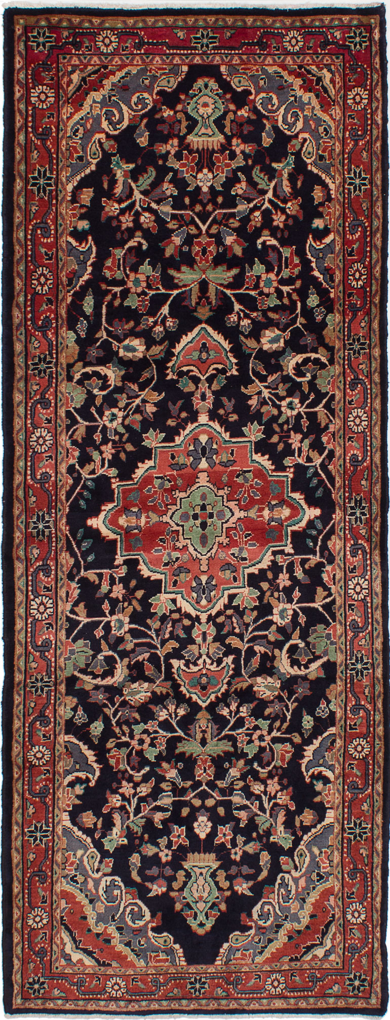 Hand-knotted Mahal Dark Navy Wool Rug 3'8" x 10'0"  Size: 3'8" x 10'0"  