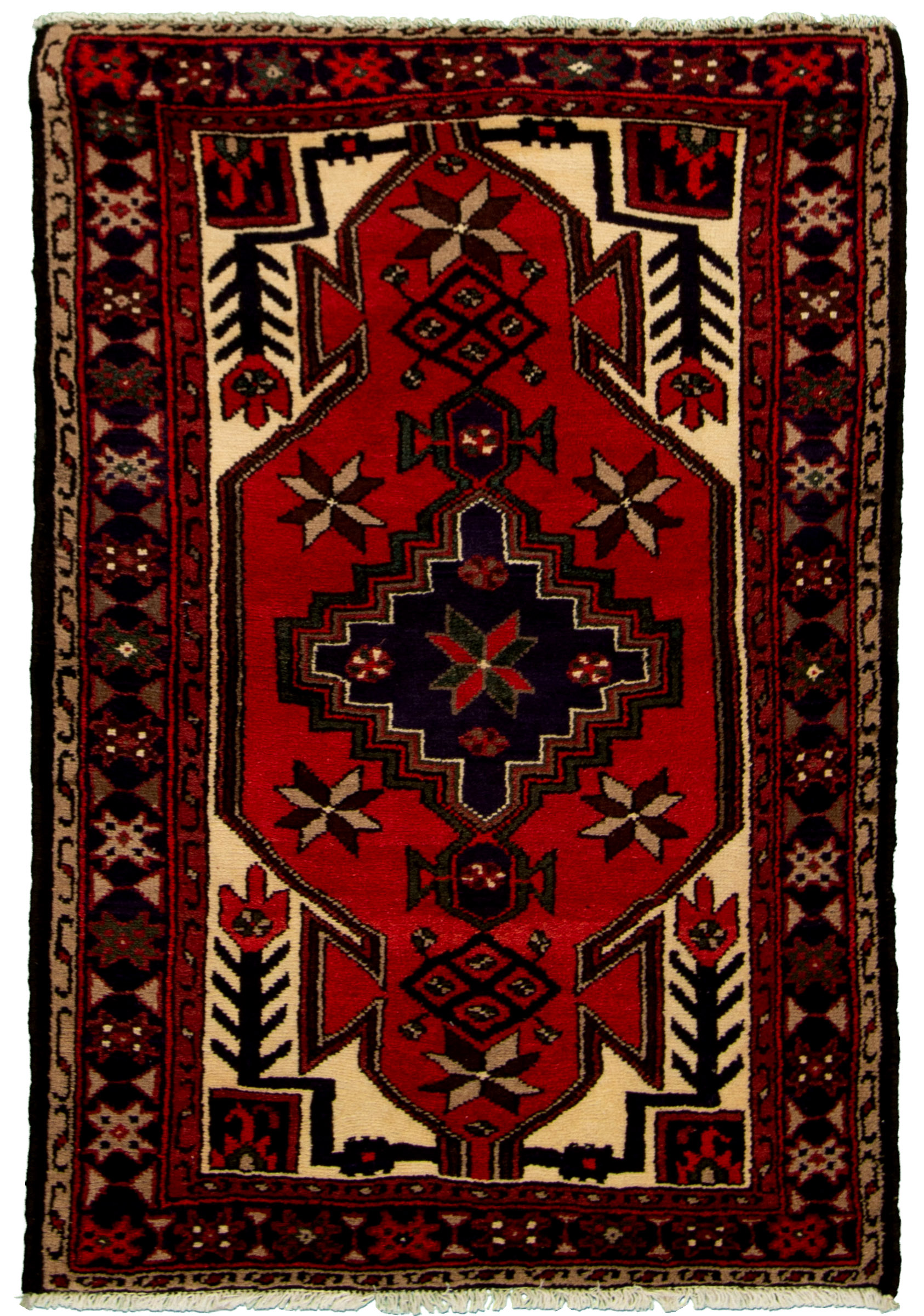 Hand-knotted Hamadan Red Wool Rug 3'7" x 5'1"  Size: 3'7" x 5'1"  