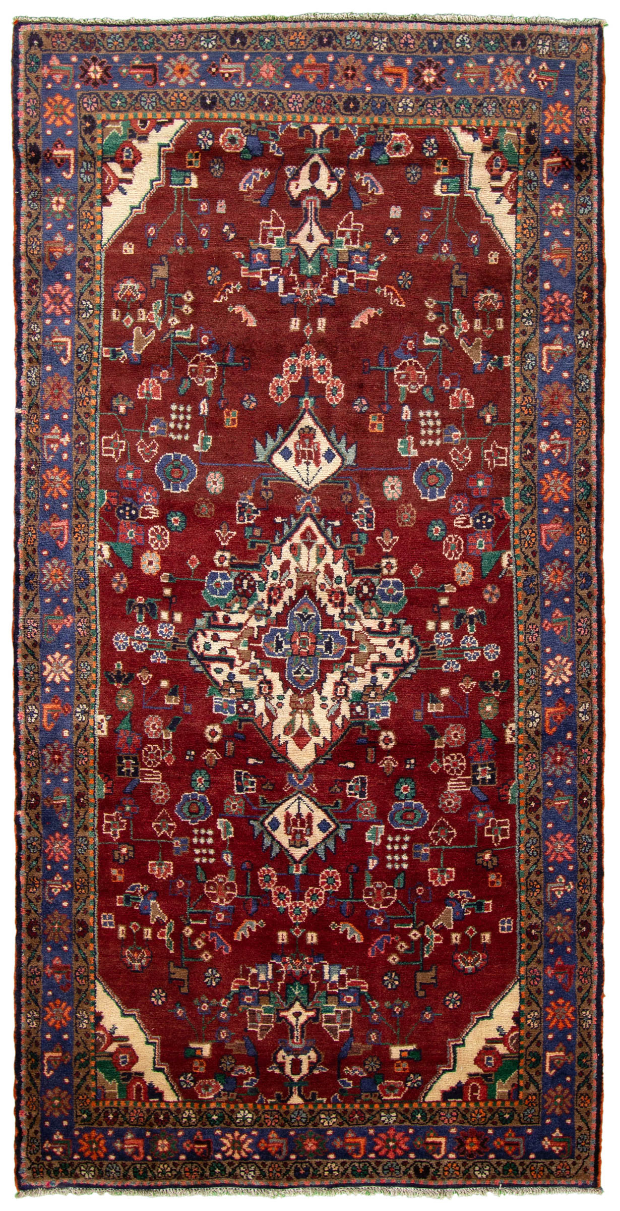 Hand-knotted Hamadan Red Wool Rug 4'7" x 9'1" Size: 4'7" x 9'1"  