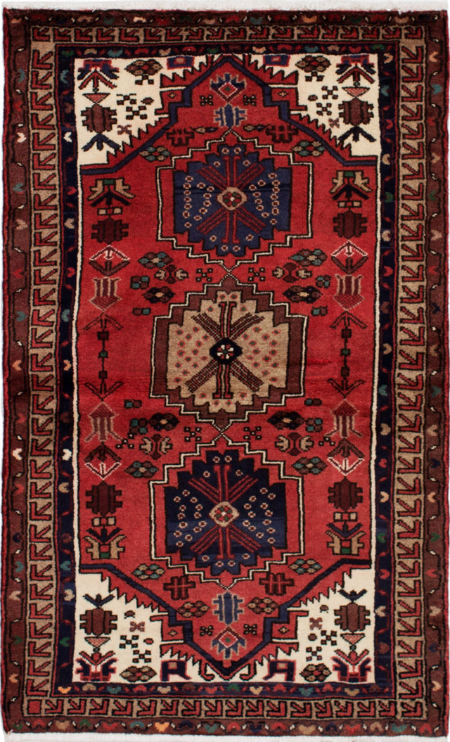 Hand-knotted Hamadan Red Wool Rug 3'1" x 4'11" Size: 3'1" x 4'11"  