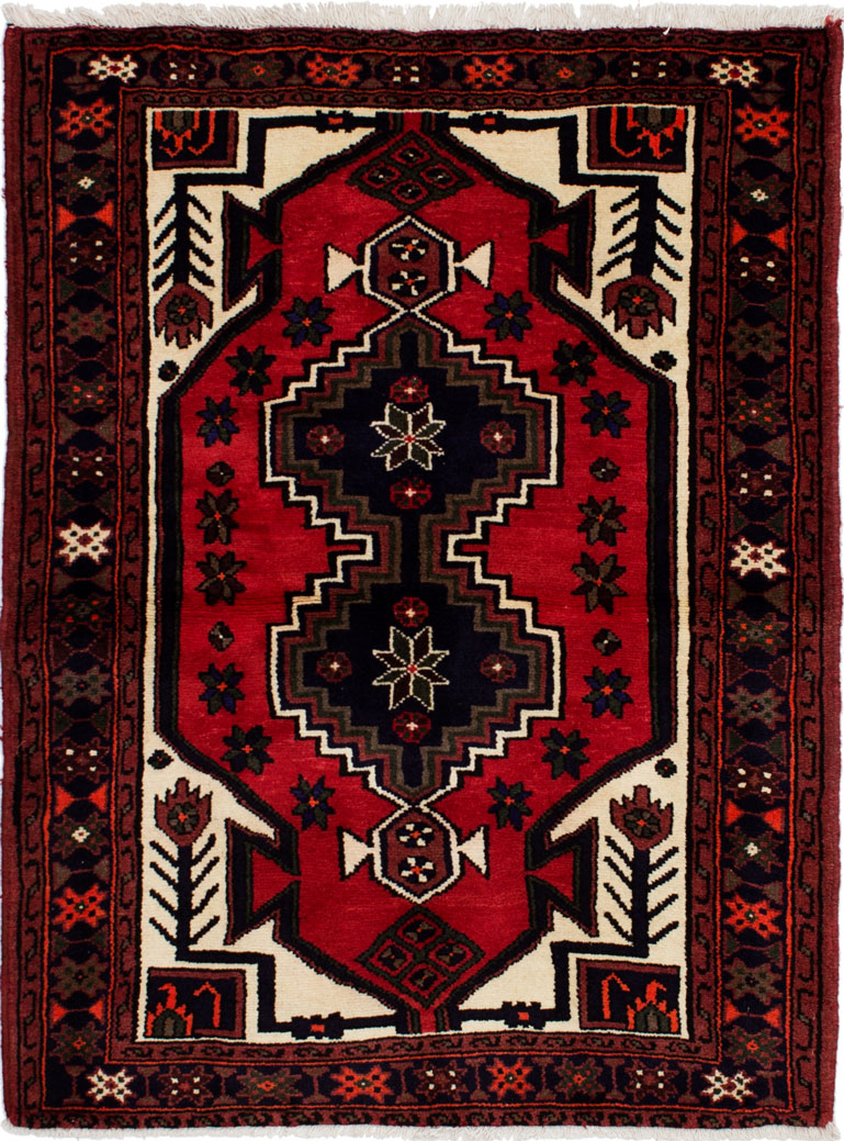 Hand-knotted Hamadan Red Wool Rug 3'8" x 4'10" Size: 3'8" x 4'10"  