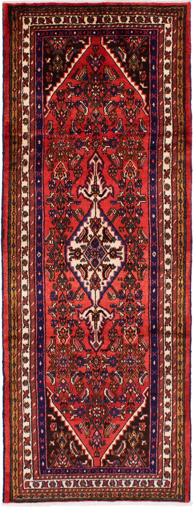 Hand-knotted Hamadan Red Wool Rug 3'9" x 10'0"  Size: 3'9" x 10'0"  