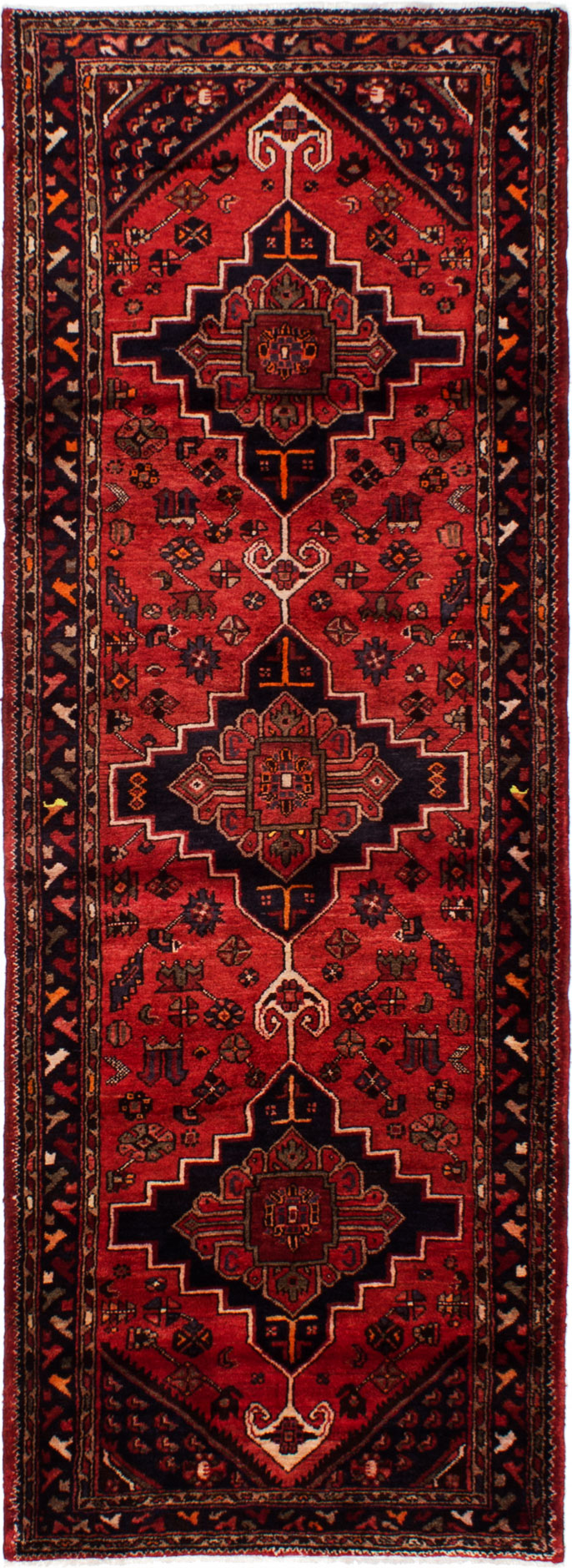 Hand-knotted Hamadan Red Wool Rug 3'4" x 9'3"  Size: 3'4" x 9'3"  