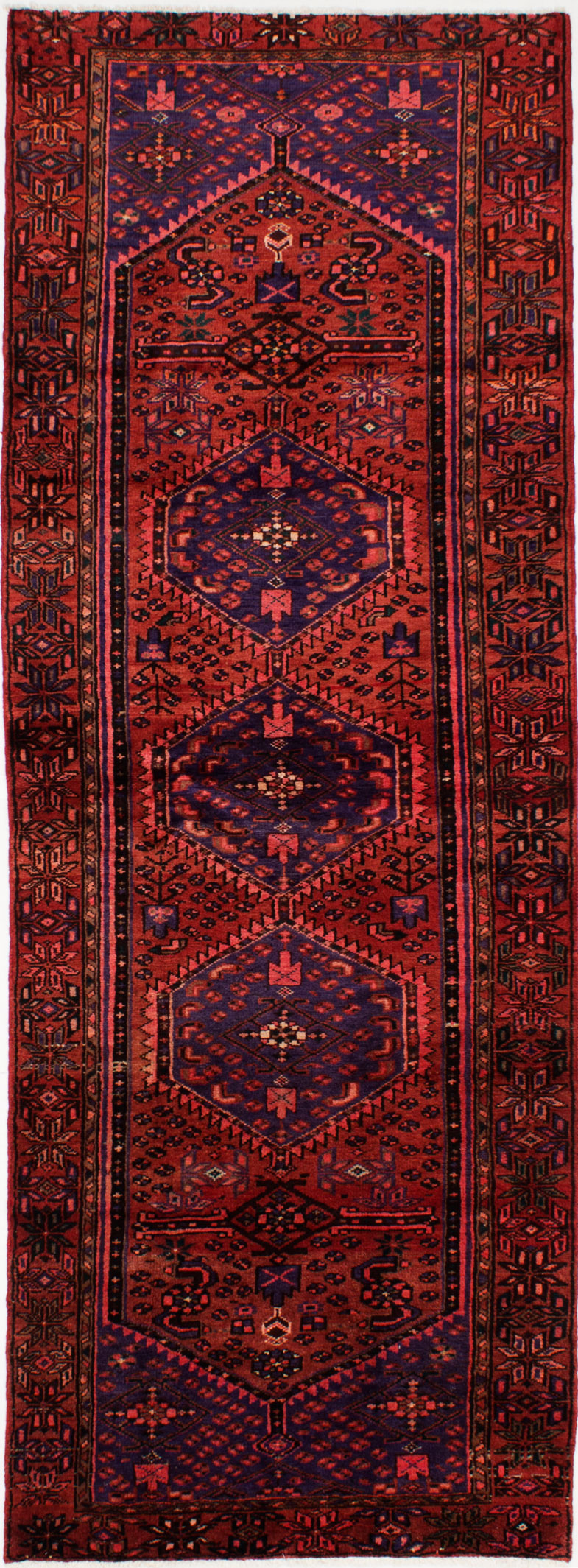 Hand-knotted Hamadan Red Wool Rug 3'10" x 10'6"  Size: 3'10" x 10'6"  
