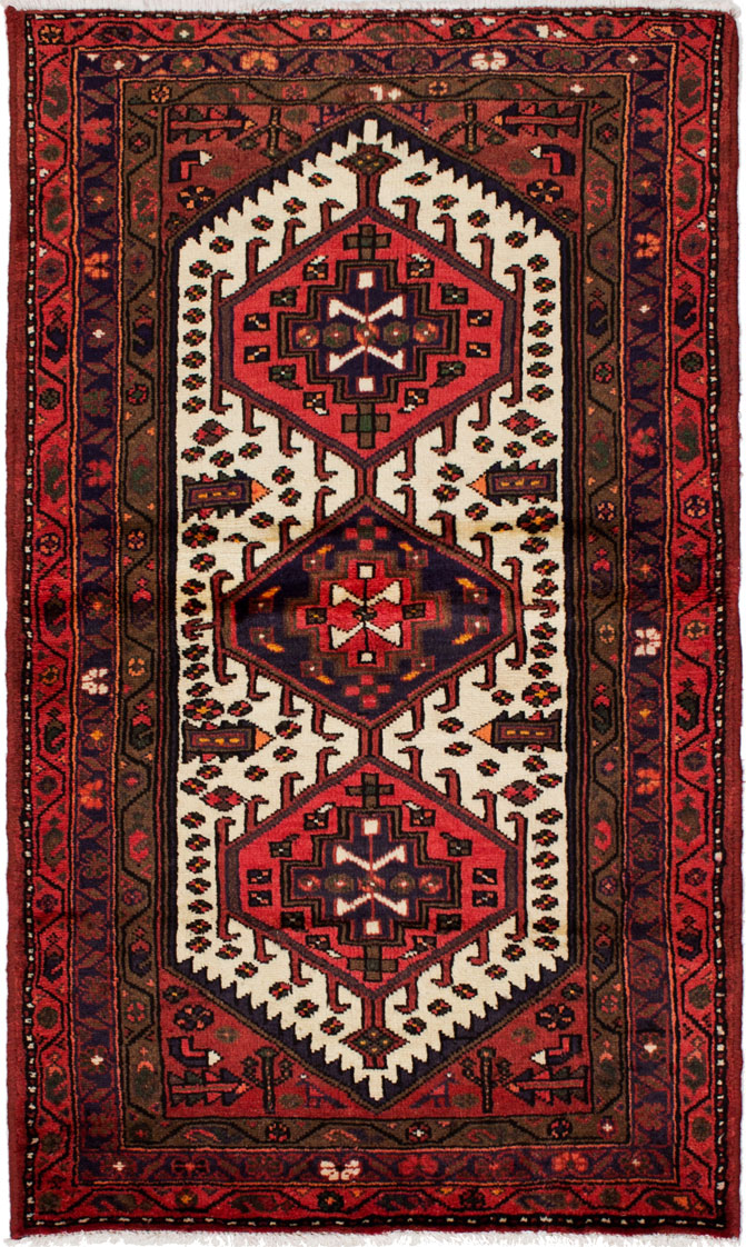 Hand-knotted Hamadan Cream, Red Wool Rug 3'2" x 5'4" Size: 3'2" x 5'4"  