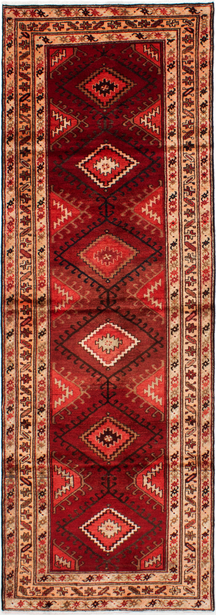 Hand-knotted Hamadan Red Wool Rug 3'6" x 10'3"  Size: 3'6" x 10'3"  