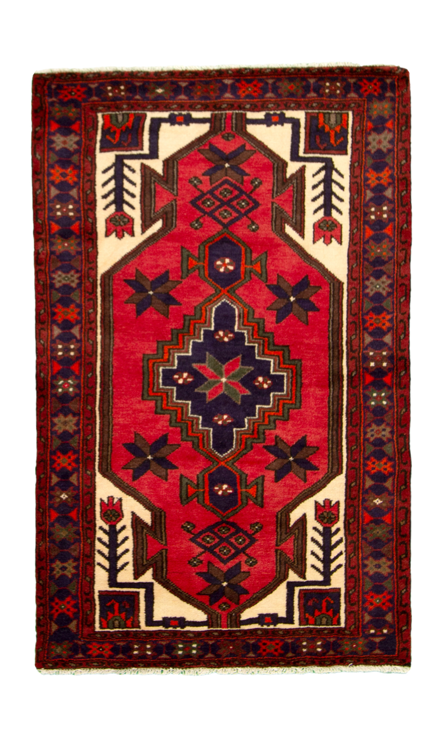 Hand-knotted Hamadan Red Wool Rug 3'2" x 5'3" Size: 3'2" x 5'3"  