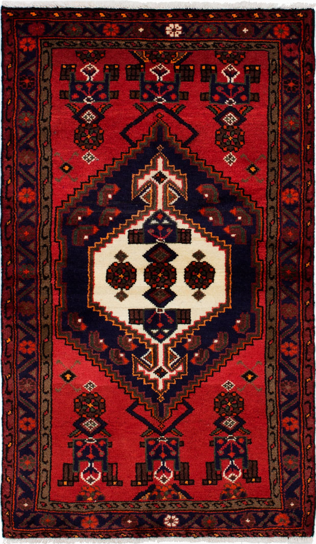 Hand-knotted Hamadan Red Wool Rug 2'11" x 5'1" Size: 2'11" x 5'1"  