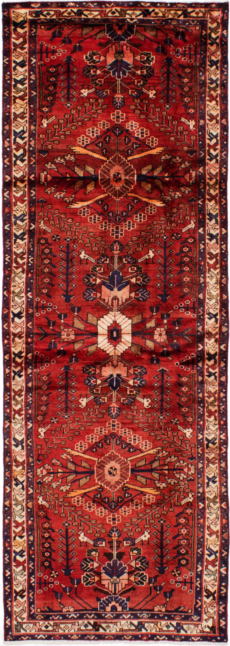 Hand-knotted Hamadan Red Wool Rug 3'7" x 10'3"  Size: 3'7" x 10'3"  