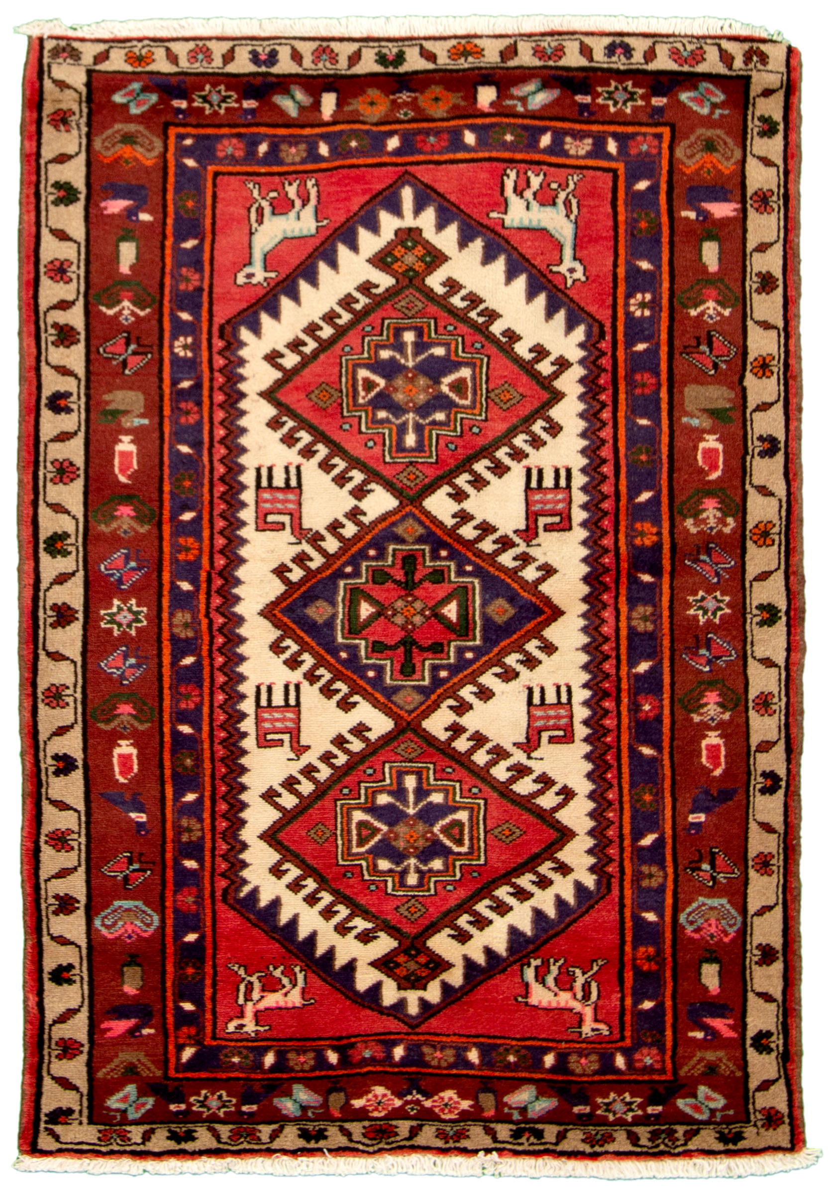 Hand-knotted Hamadan Cream, Red Wool Rug 3'5" x 5'0" Size: 3'5" x 5'0"  