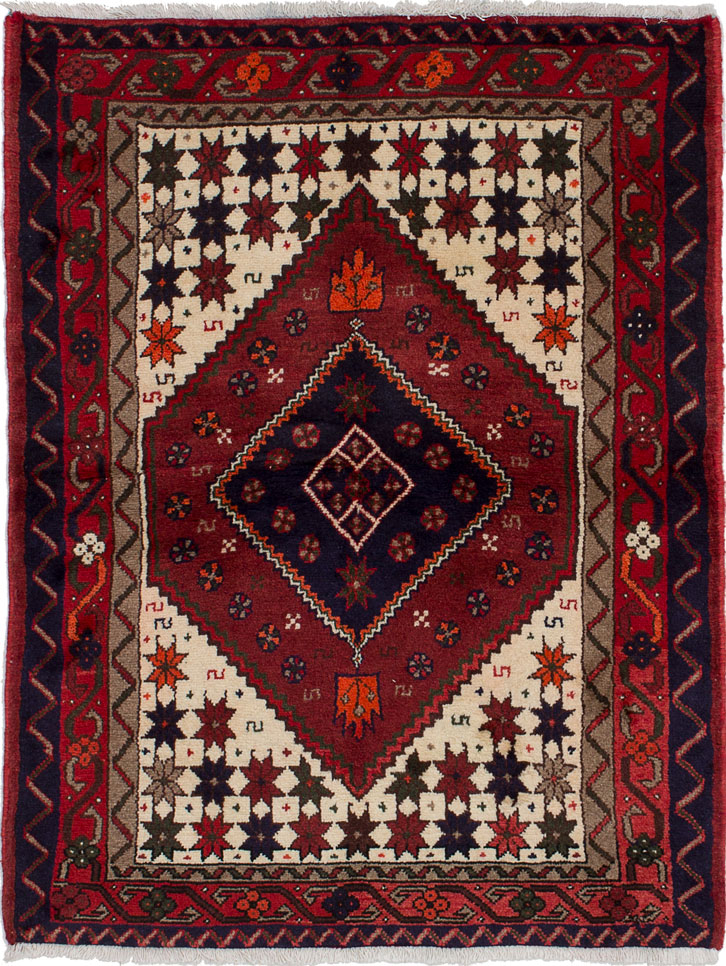 Hand-knotted Hamadan Red Wool Rug 3'6" x 4'6"  Size: 3'6" x 4'6"  