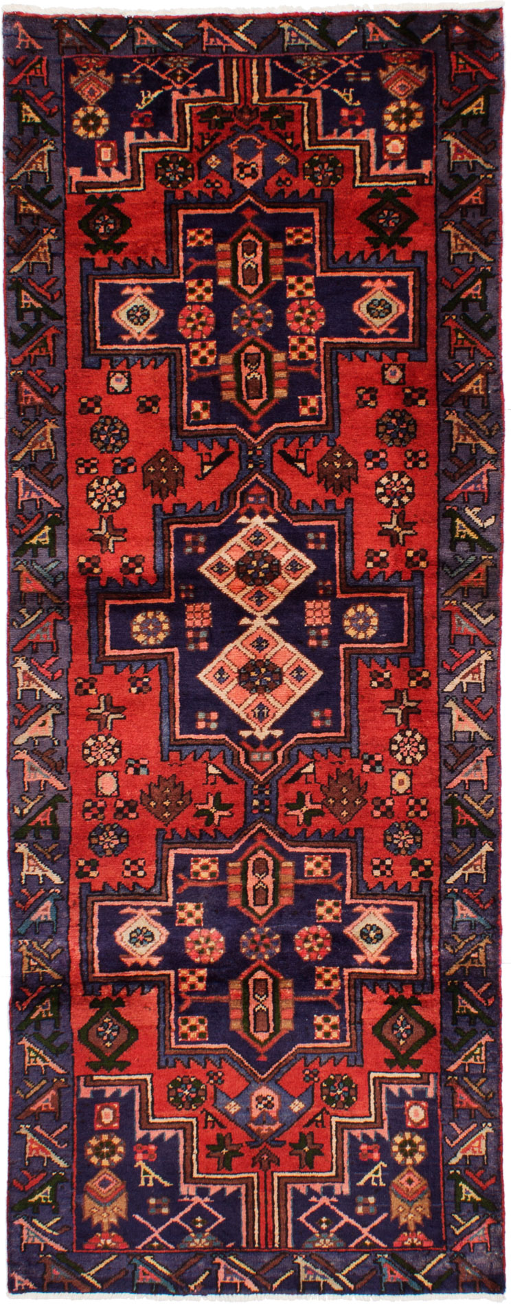 Hand-knotted Hamadan Red Wool Rug 3'7" x 9'5"  Size: 3'7" x 9'5"  