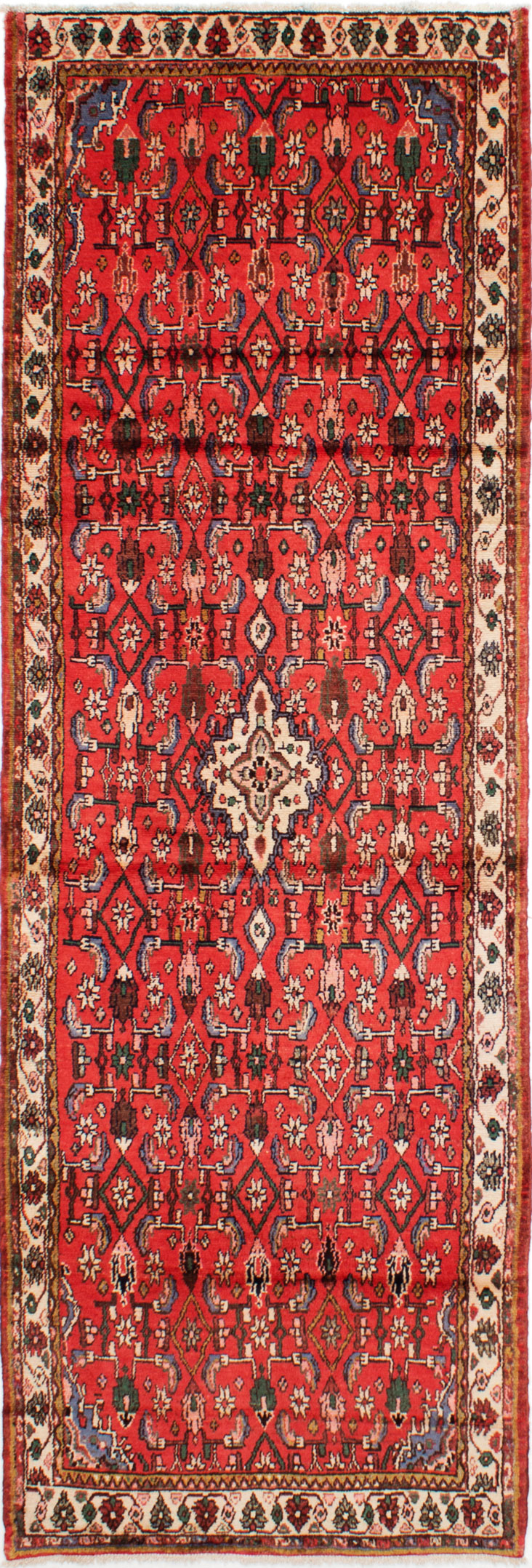 Hand-knotted Hosseinabad Red Wool Rug 3'6" x 10'6" Size: 3'6" x 10'6"  