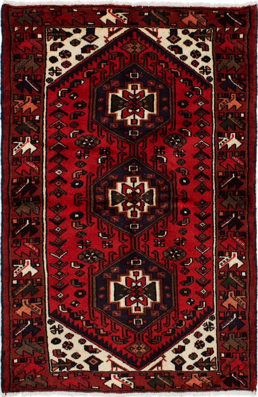 Hand-knotted Hamadan Red Wool Rug 3'3" x 5'0"  Size: 3'3" x 5'0"  