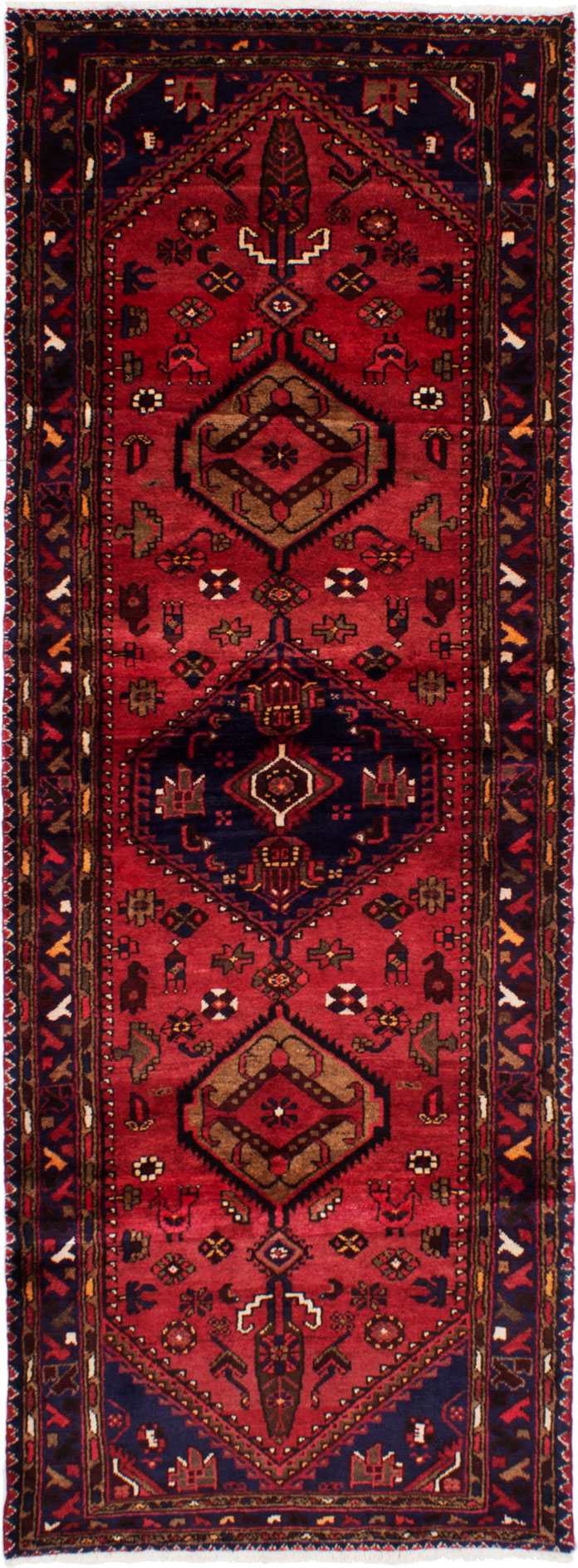 Hand-knotted Hamadan Red Wool Rug 3'3" x 9'4"  Size: 3'3" x 9'4"  