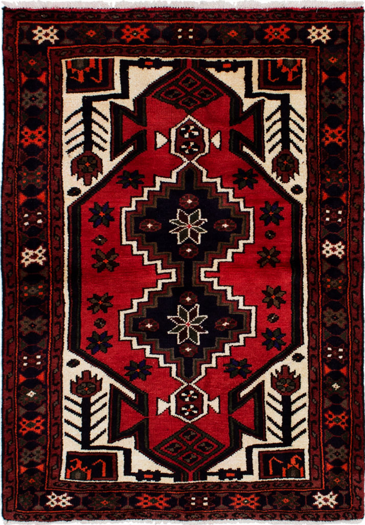 Hand-knotted Hamadan Red Wool Rug 3'4" x 4'9"  Size: 3'4" x 4'9"  