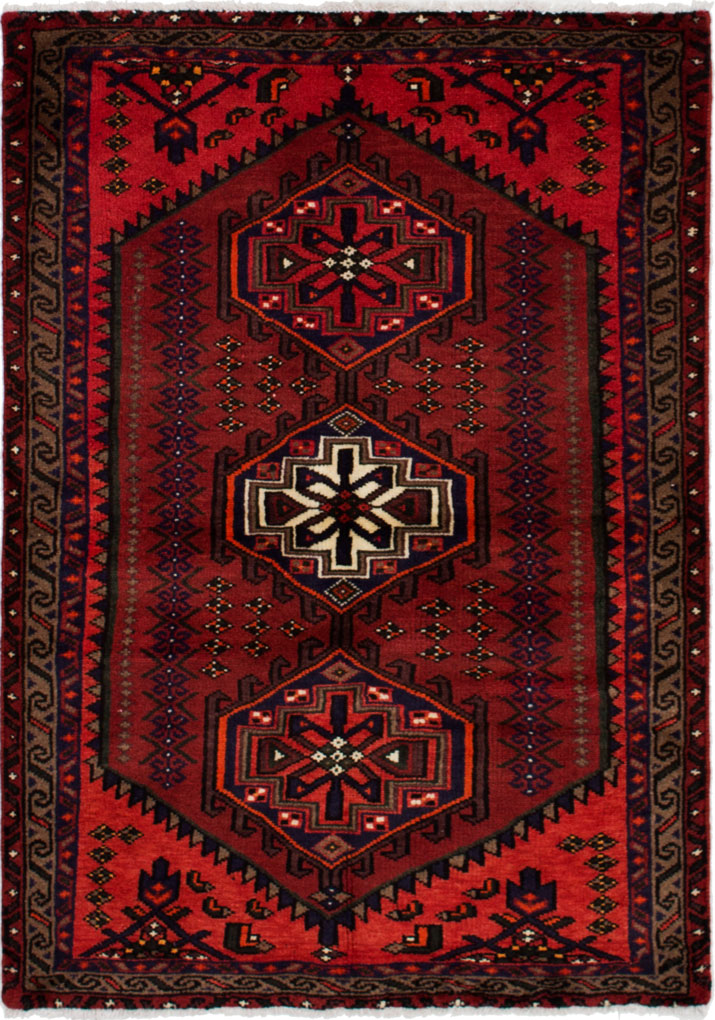 Hand-knotted Hamadan Red Wool Rug 4'9" x 3'3" Size: 4'9" x 3'3"  