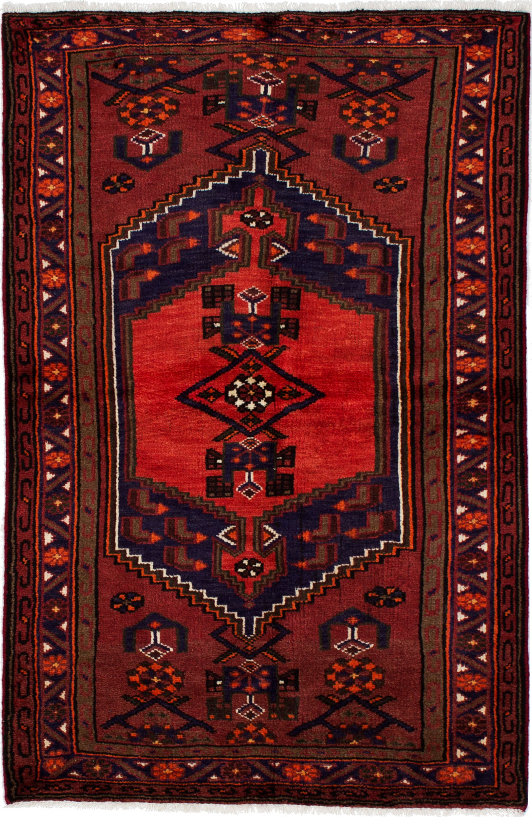 Hand-knotted Hamadan Red Wool Rug 3'3" x 5'0"  Size: 3'3" x 5'0"  