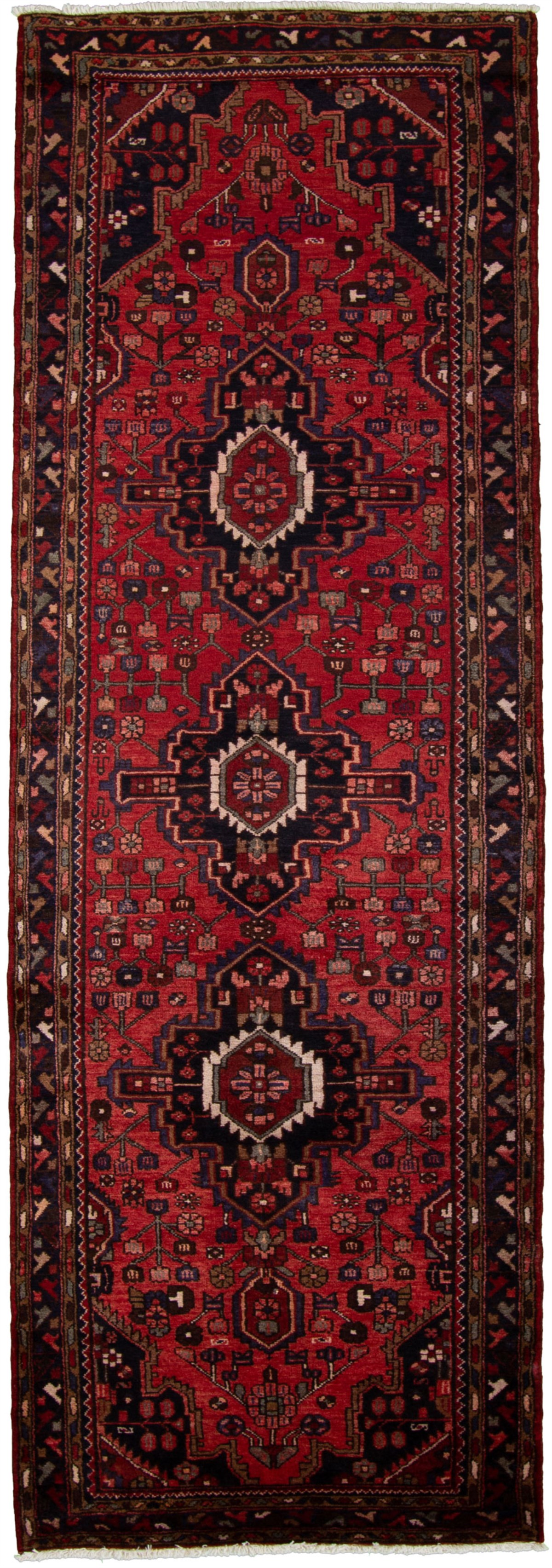 Hand-knotted Hamadan Dark Red Wool Rug 3'5" x 10'8" Size: 3'5" x 10'8"  