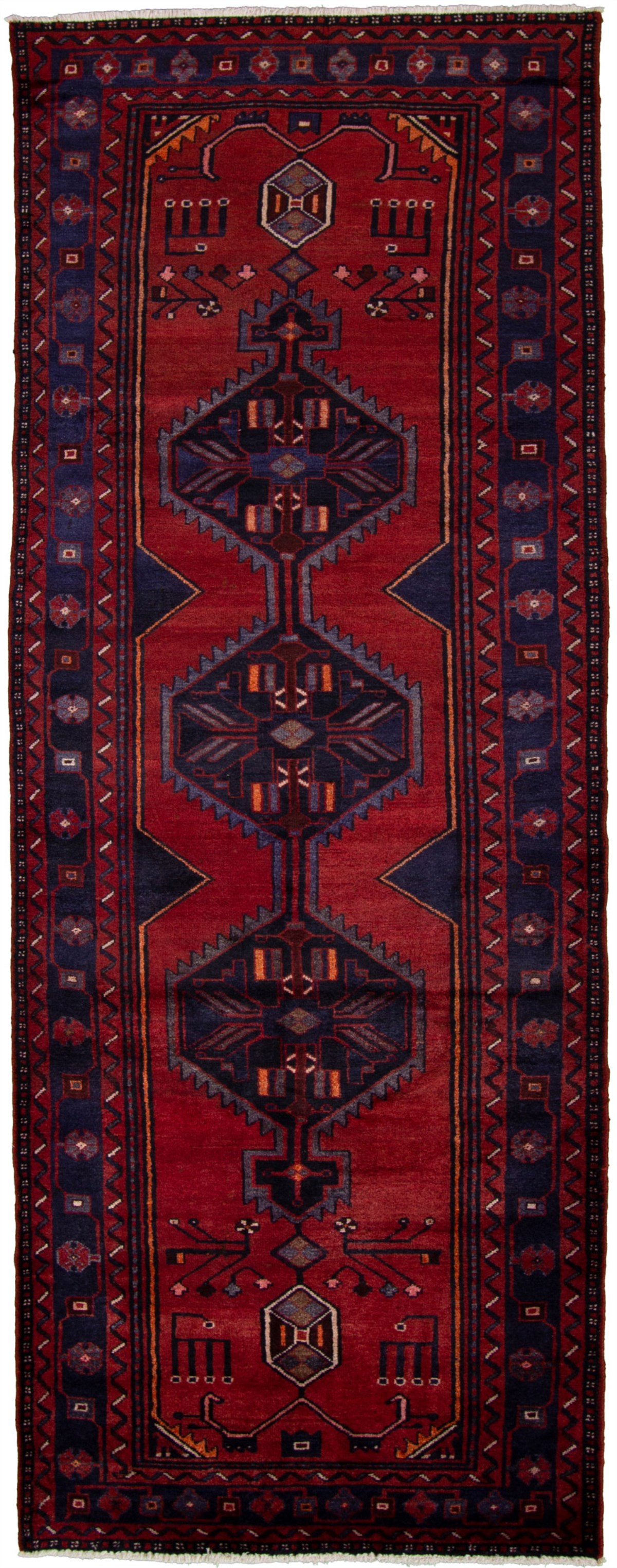 Hand-knotted Hamadan Dark Red Wool Rug 3'7" x 9'9"  Size: 3'7" x 9'9"  