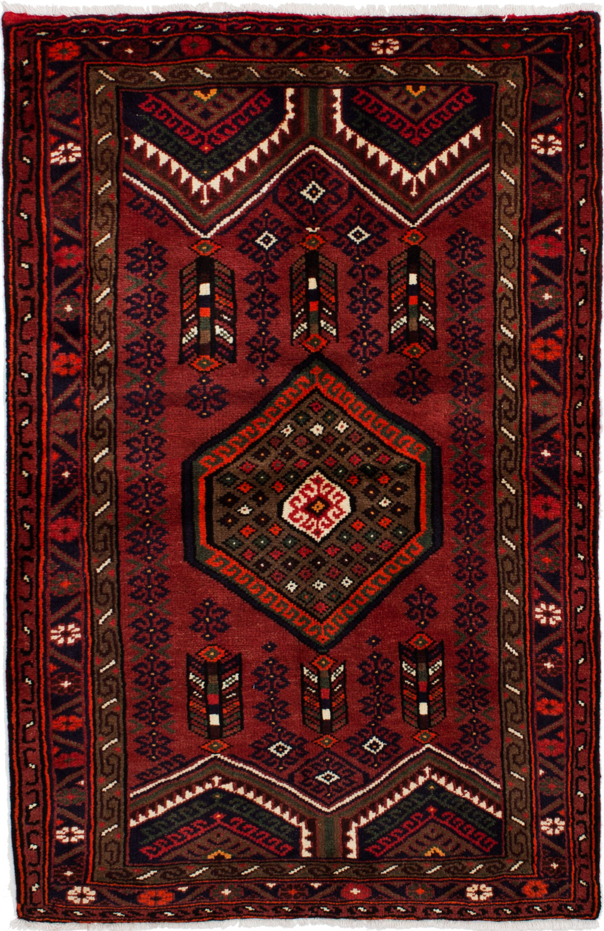 Hand-knotted Hamadan Dark Red Wool Rug 3'5" x 5'5" Size: 3'5" x 5'5"  