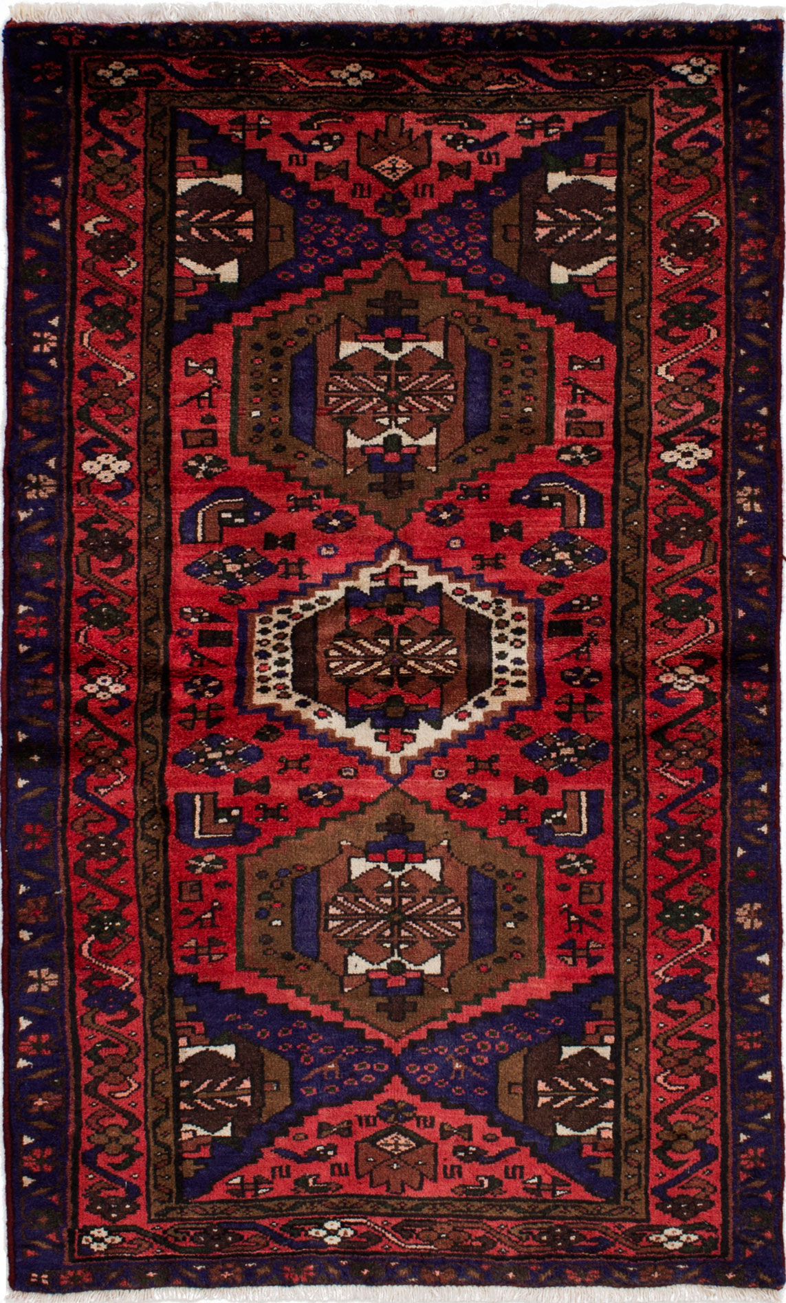 Hand-knotted Hamadan Red Wool Rug 3'4" x 5'7"  Size: 3'4" x 5'7"  