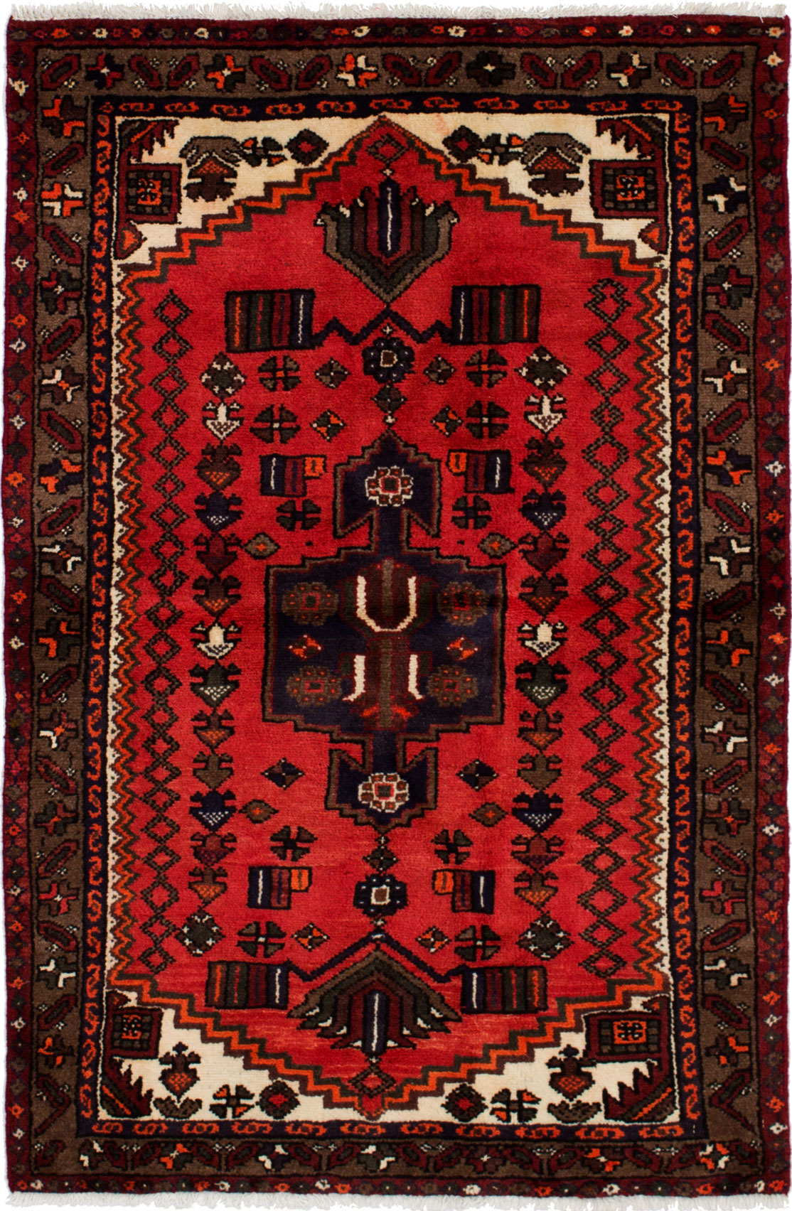 Hand-knotted Hamadan Red Wool Rug 3'4" x 5'0"  Size: 3'4" x 5'0"  