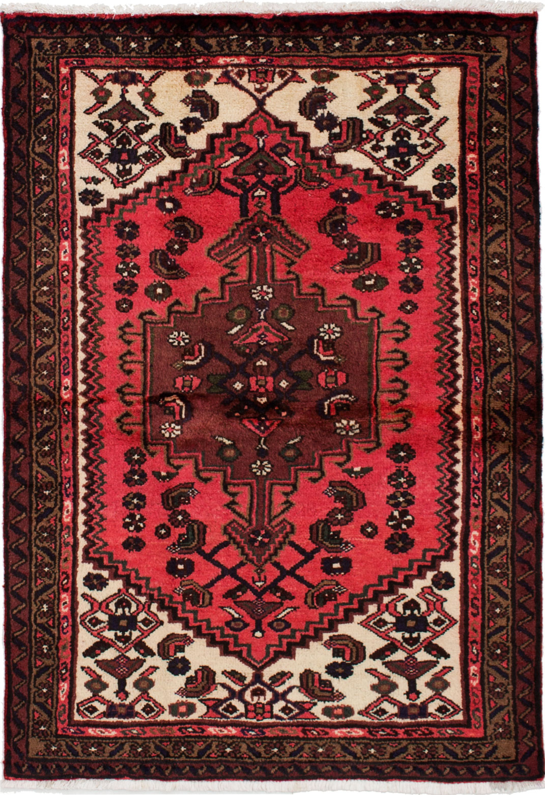 Hand-knotted Hamadan Red Wool Rug 3'3" x 4'7"  Size: 3'3" x 4'7"  