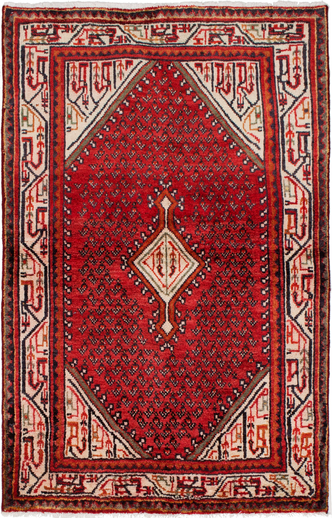 Hand-knotted Arak Red Wool Rug 3'3" x 5'2" Size: 3'3" x 5'2"  