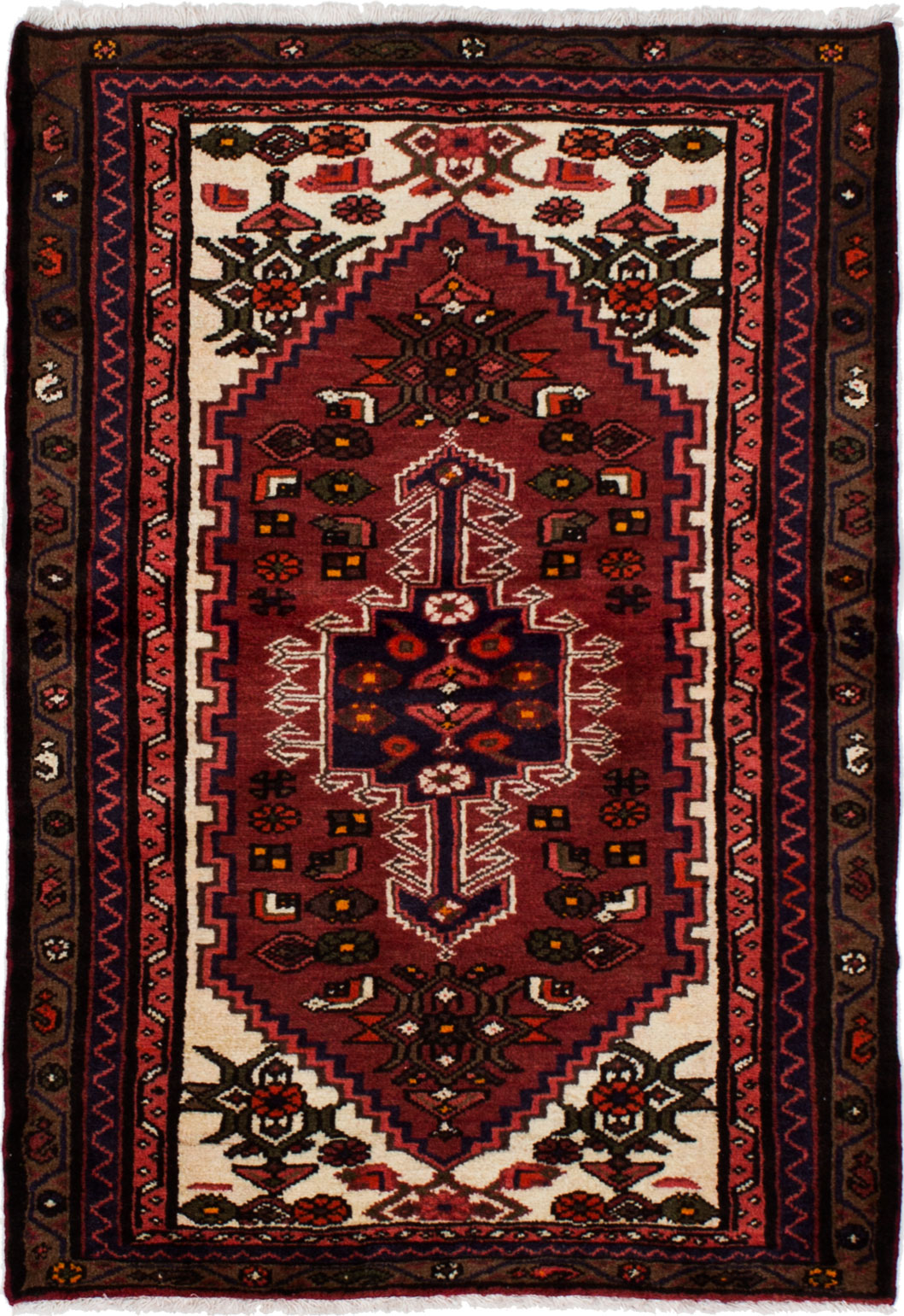 Hand-knotted Hamadan Dark Red Wool Rug 3'1" x 4'6" Size: 3'1" x 4'6"  