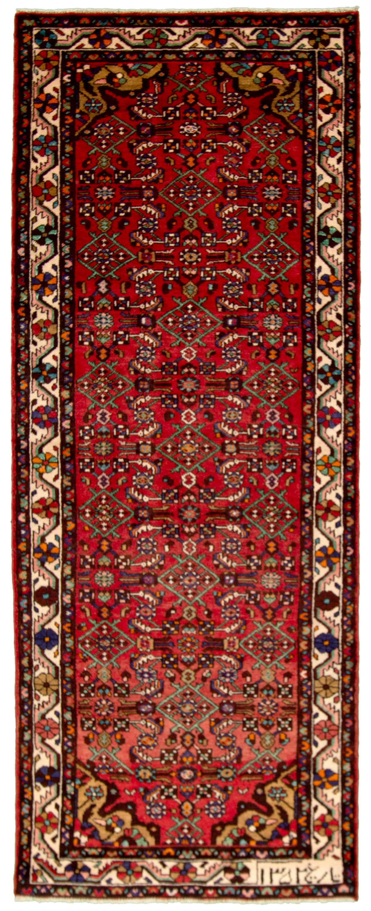 Hand-knotted Hamadan Red Wool Rug 3'8" x 9'8"  Size: 3'8" x 9'8"  