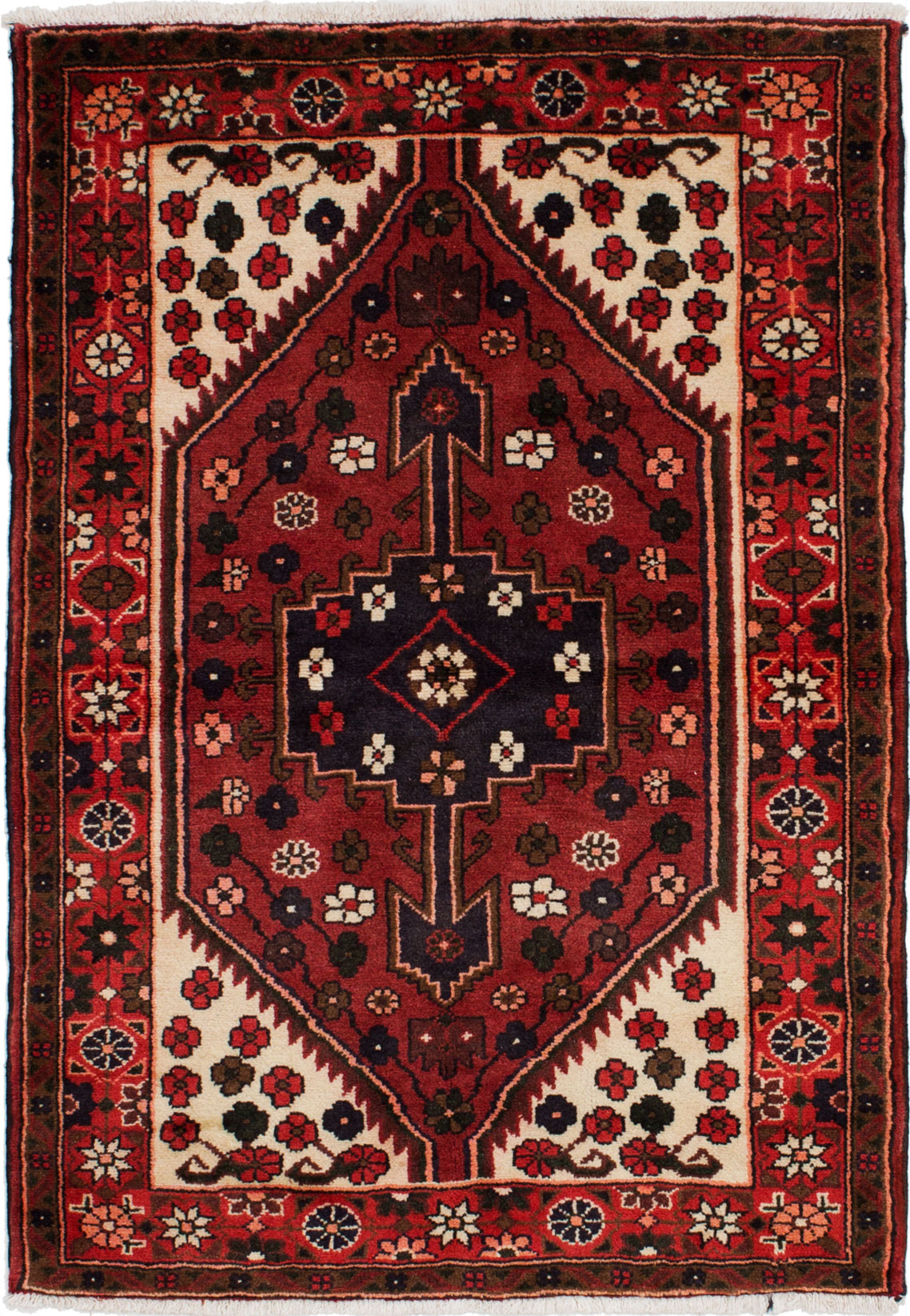 Hand-knotted Hamadan Red Wool Rug 3'5" x 4'10"  Size: 3'5" x 4'10"  