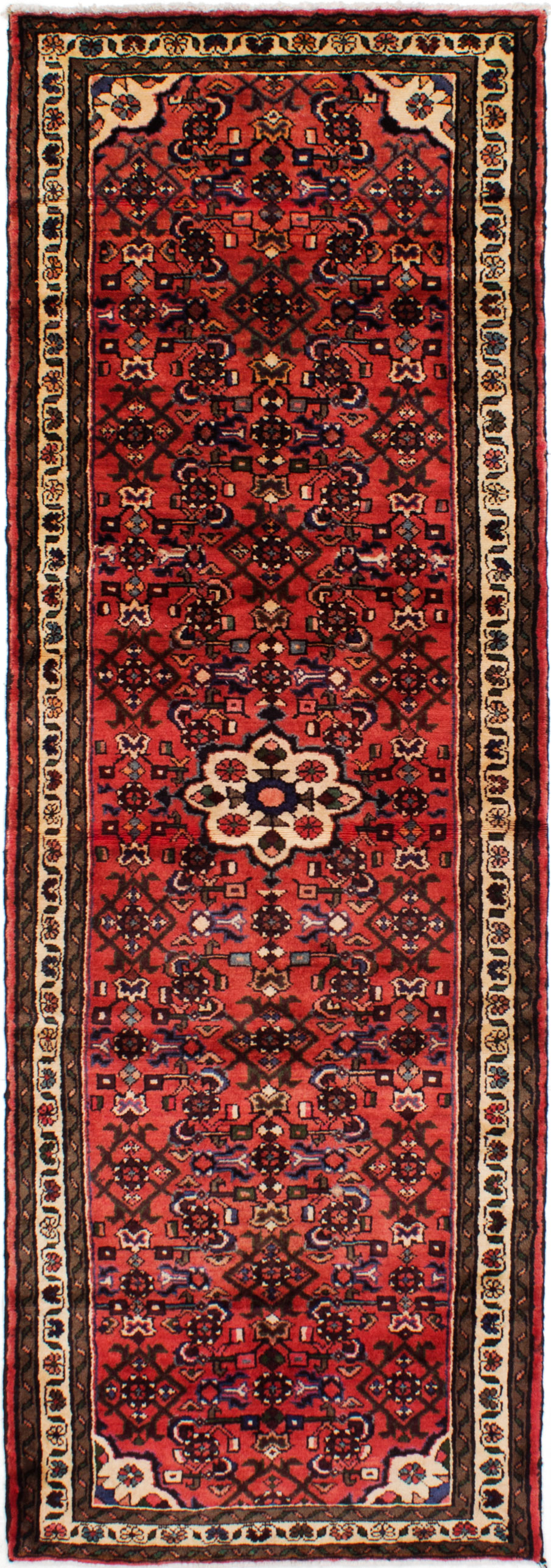 Hand-knotted Hamadan Dark Copper Wool Rug 3'4" x 9'10" Size: 3'4" x 9'11"  