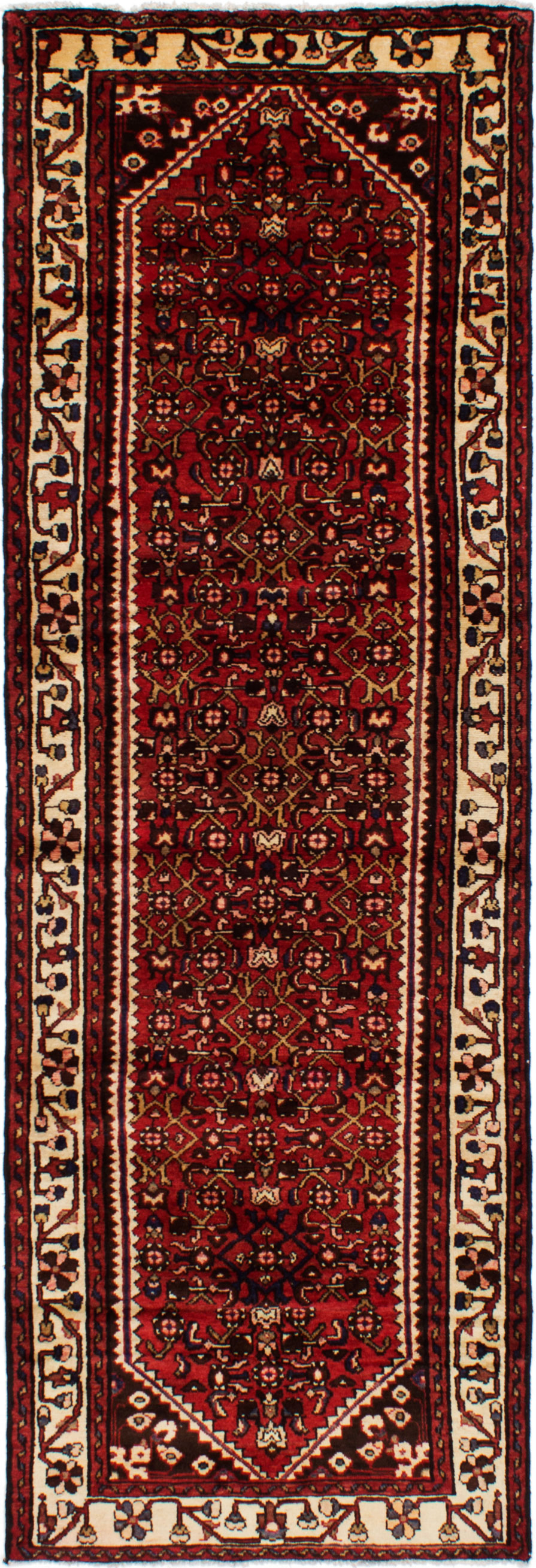 Hand-knotted Hamadan Red Wool Rug 3'5" x 9'11"  Size: 3'5" x 9'11"  