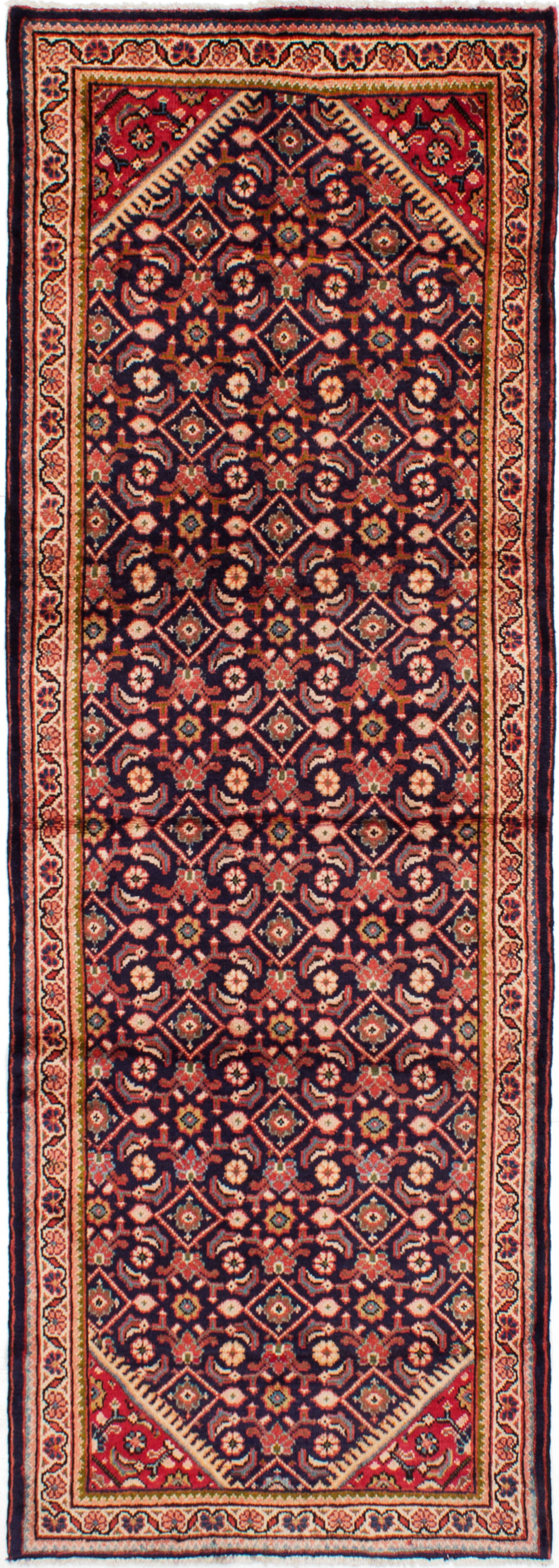 Hand-knotted Mahal Dark Navy Wool Rug 3'5" x 10'1"  Size: 3'5" x 10'1"  