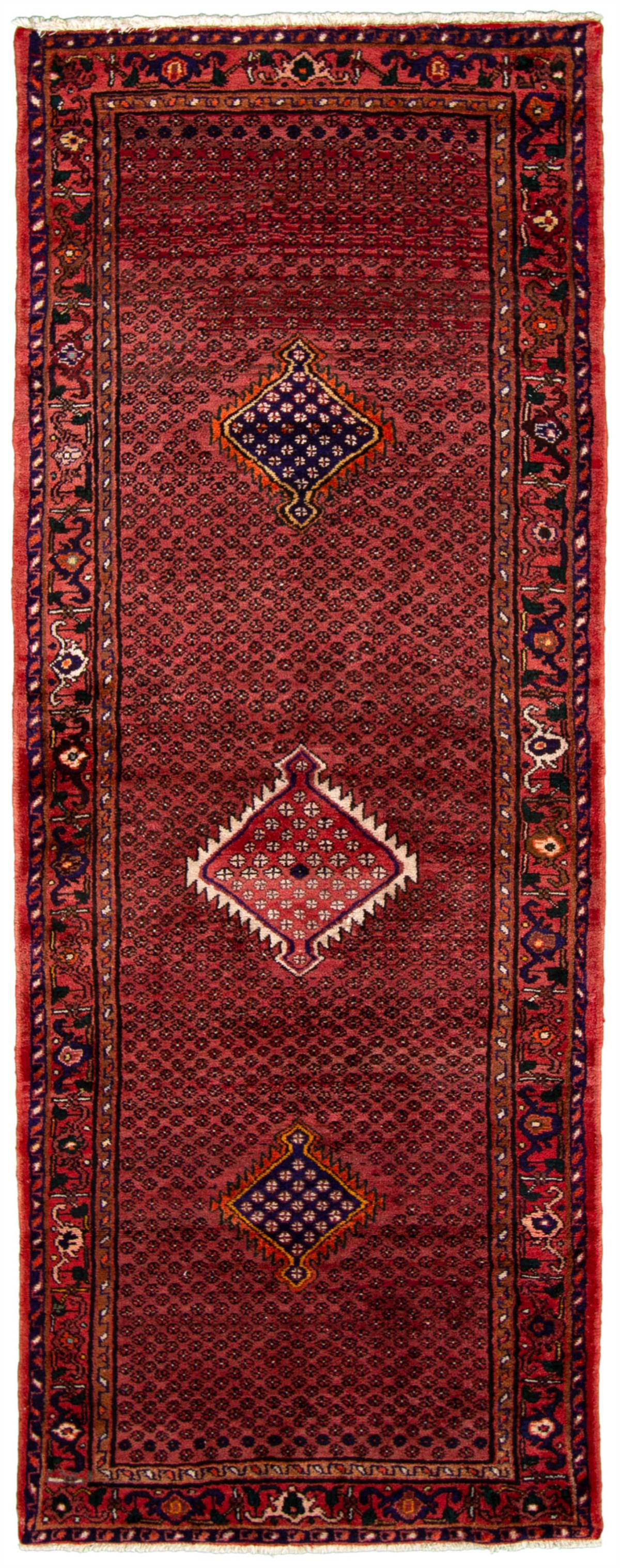 Hand-knotted Hamadan Red Wool Rug 3'6" x 9'3" Size: 3'6" x 9'3"  