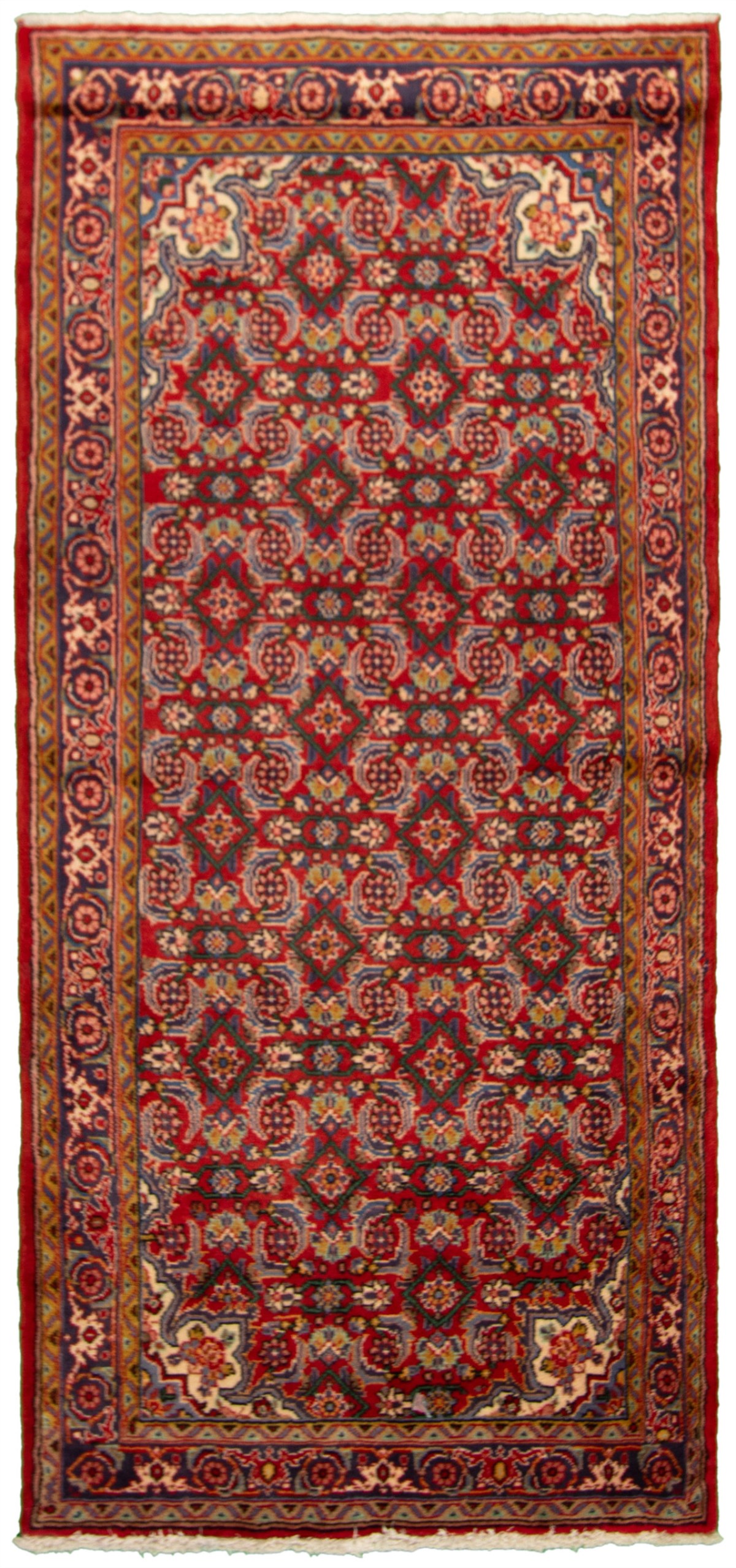 Hand-knotted Hosseinabad Red Wool Rug 3'8" x 8'3" Size: 3'8" x 8'3"  