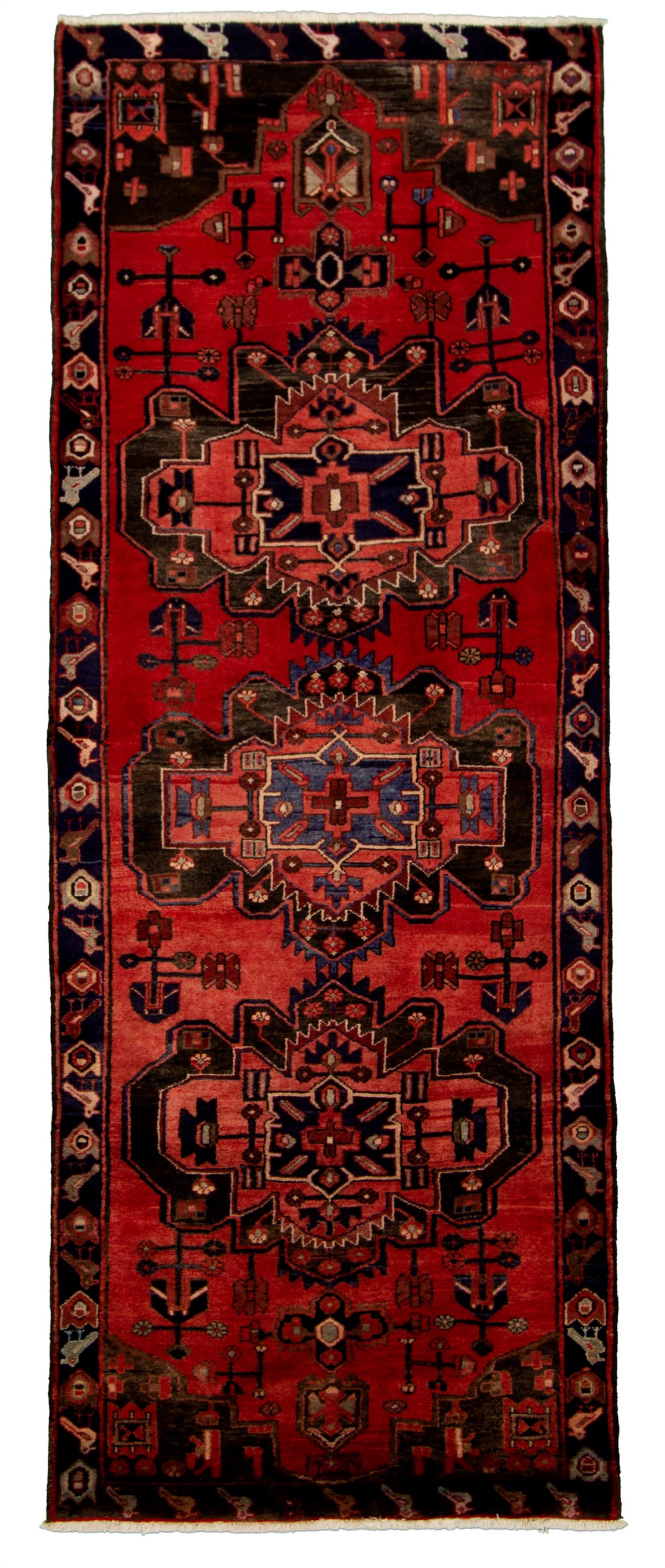 Hand-knotted Hamadan Red Wool Rug 3'8" x 9'9"  Size: 3'8" x 9'9"  