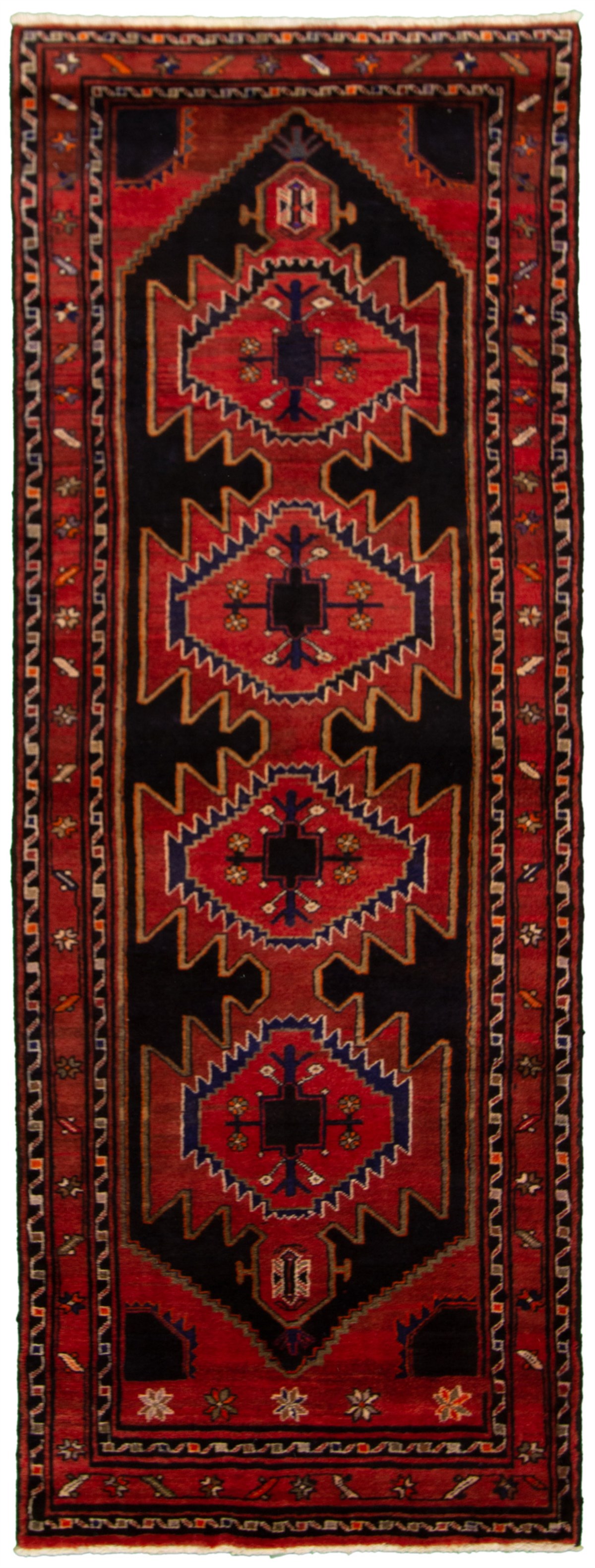 Hand-knotted Hamadan Black, Dark Red Wool Rug 3'5" x 9'4" Size: 3'5" x 9'4"  