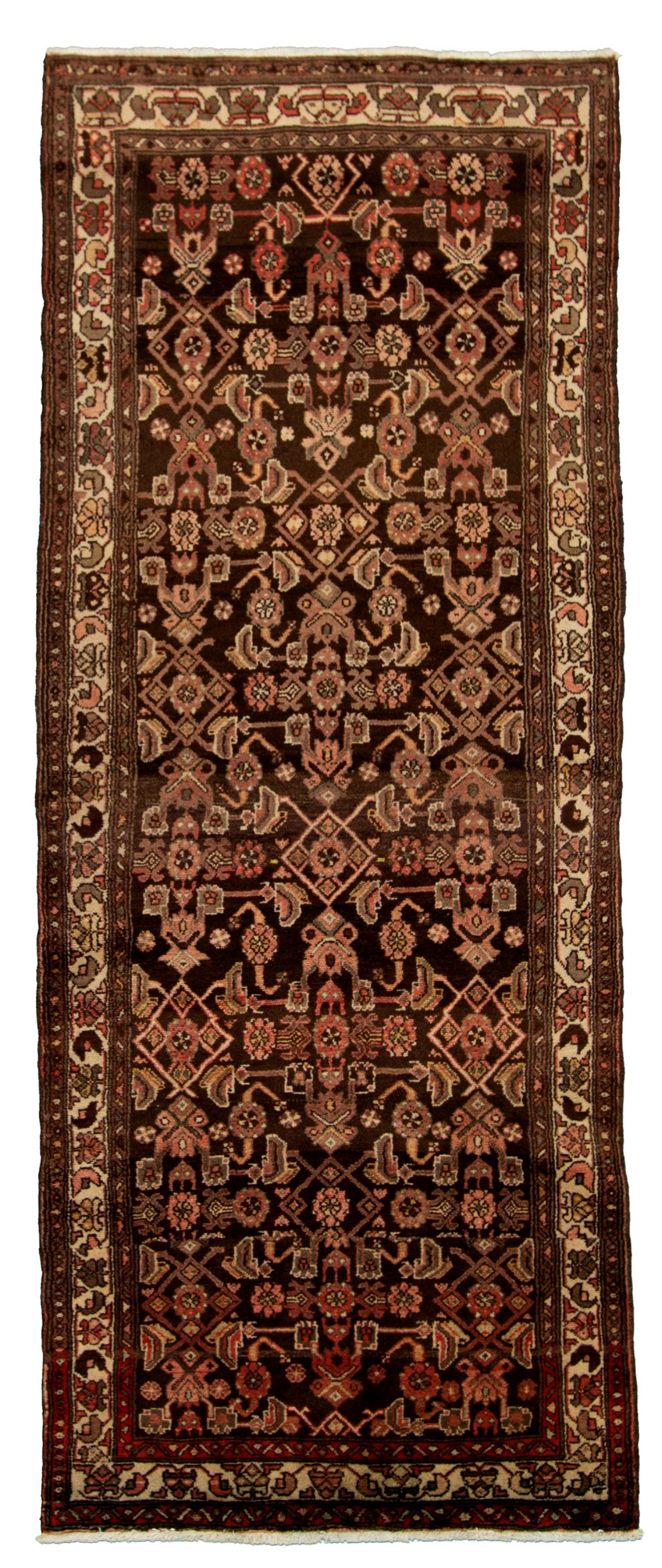 Hand-knotted Hamadan Brown Wool Rug 3'8" x 9'3" Size: 3'8" x 9'3"  