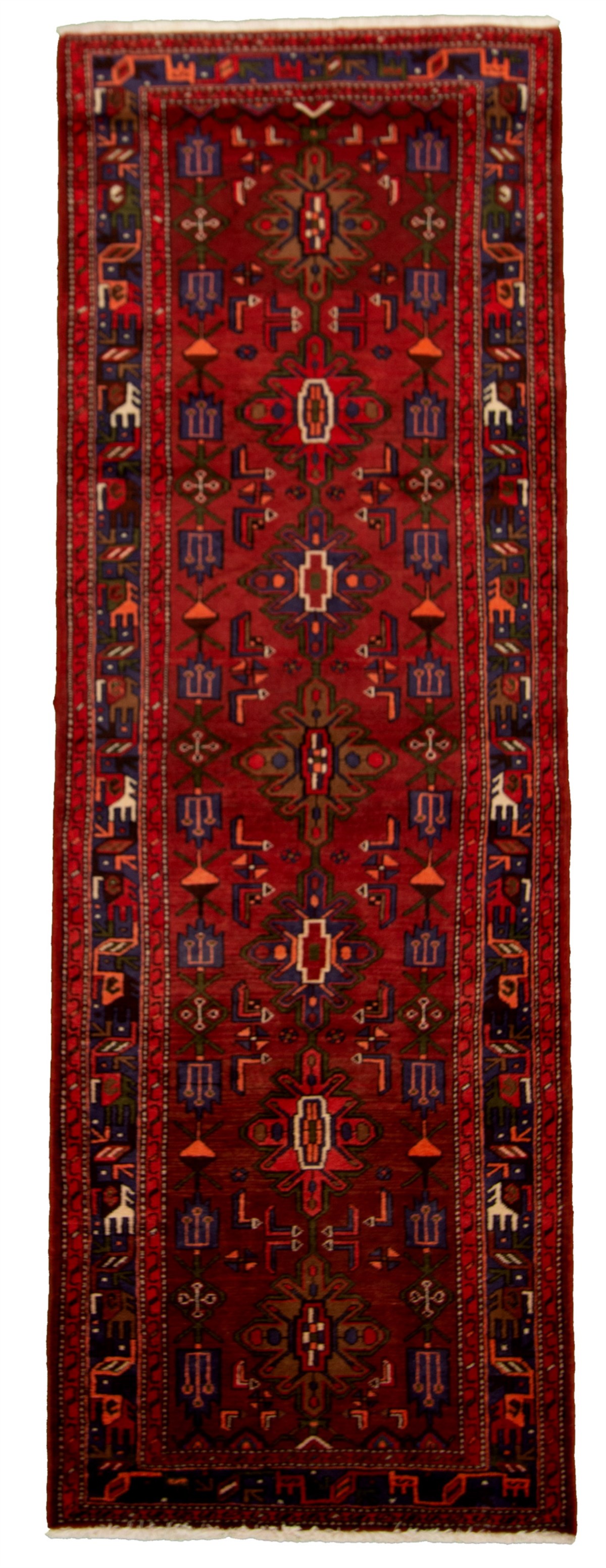 Hand-knotted Hamadan Red Wool Rug 3'4" x 9'10"  Size: 3'4" x 9'10"  
