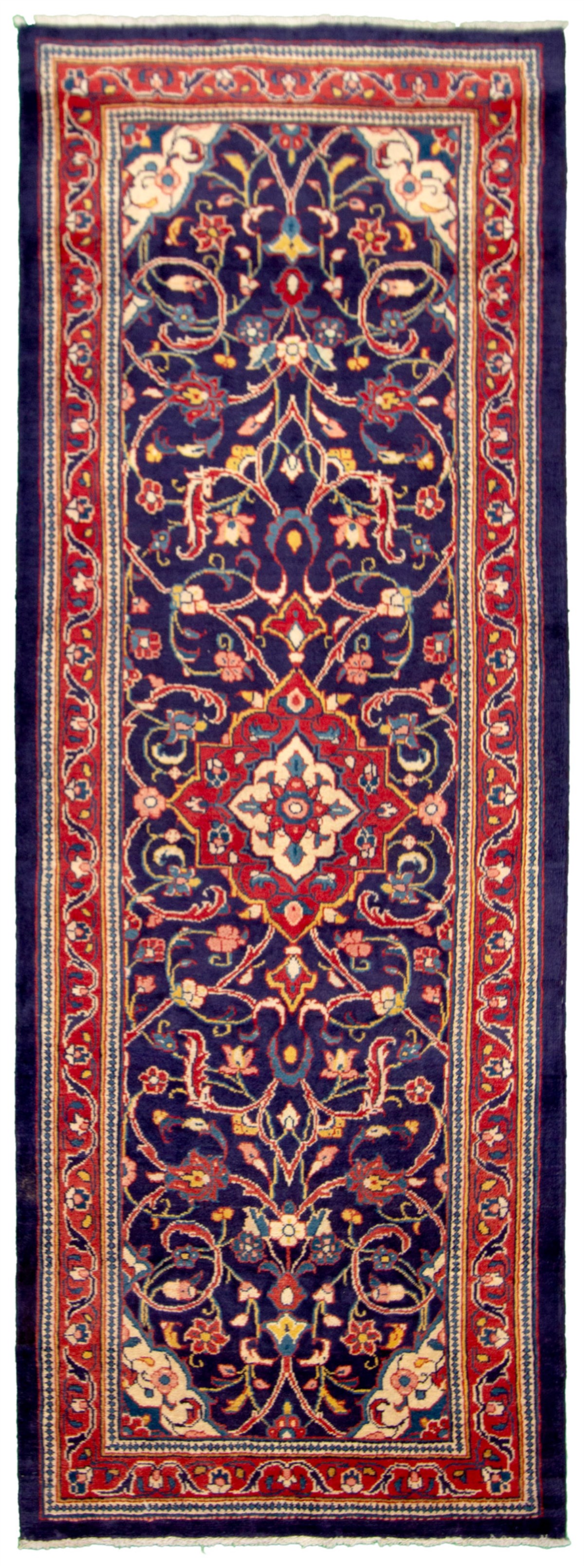 Hand-knotted Mahal Dark Navy Wool Rug 3'9" x 10'3" Size: 3'9" x 10'3"  