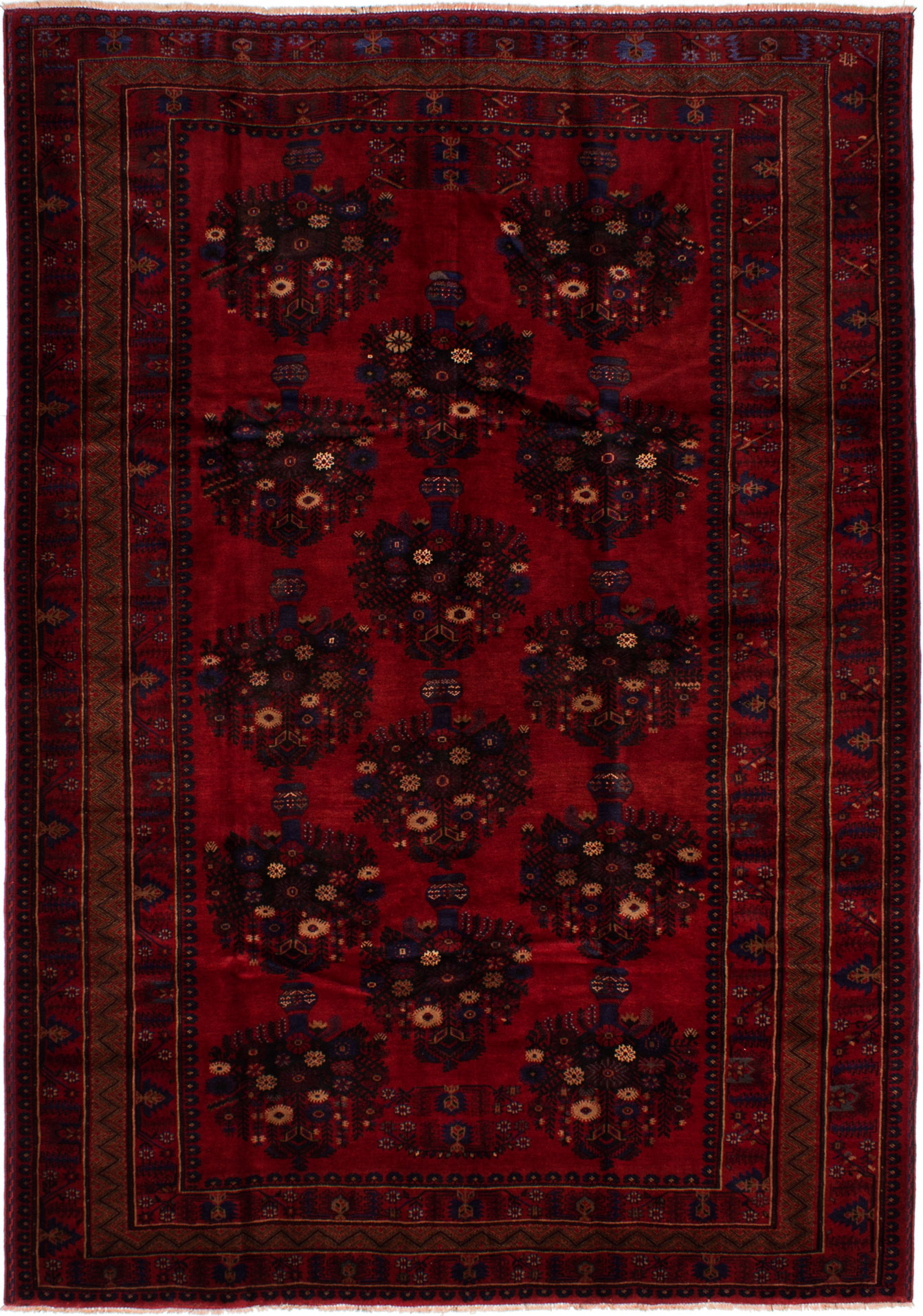 Hand-knotted Finest Rizbaft Dark Red Wool Rug 7'2" x 10'3" Size: 7'2" x 10'3"  