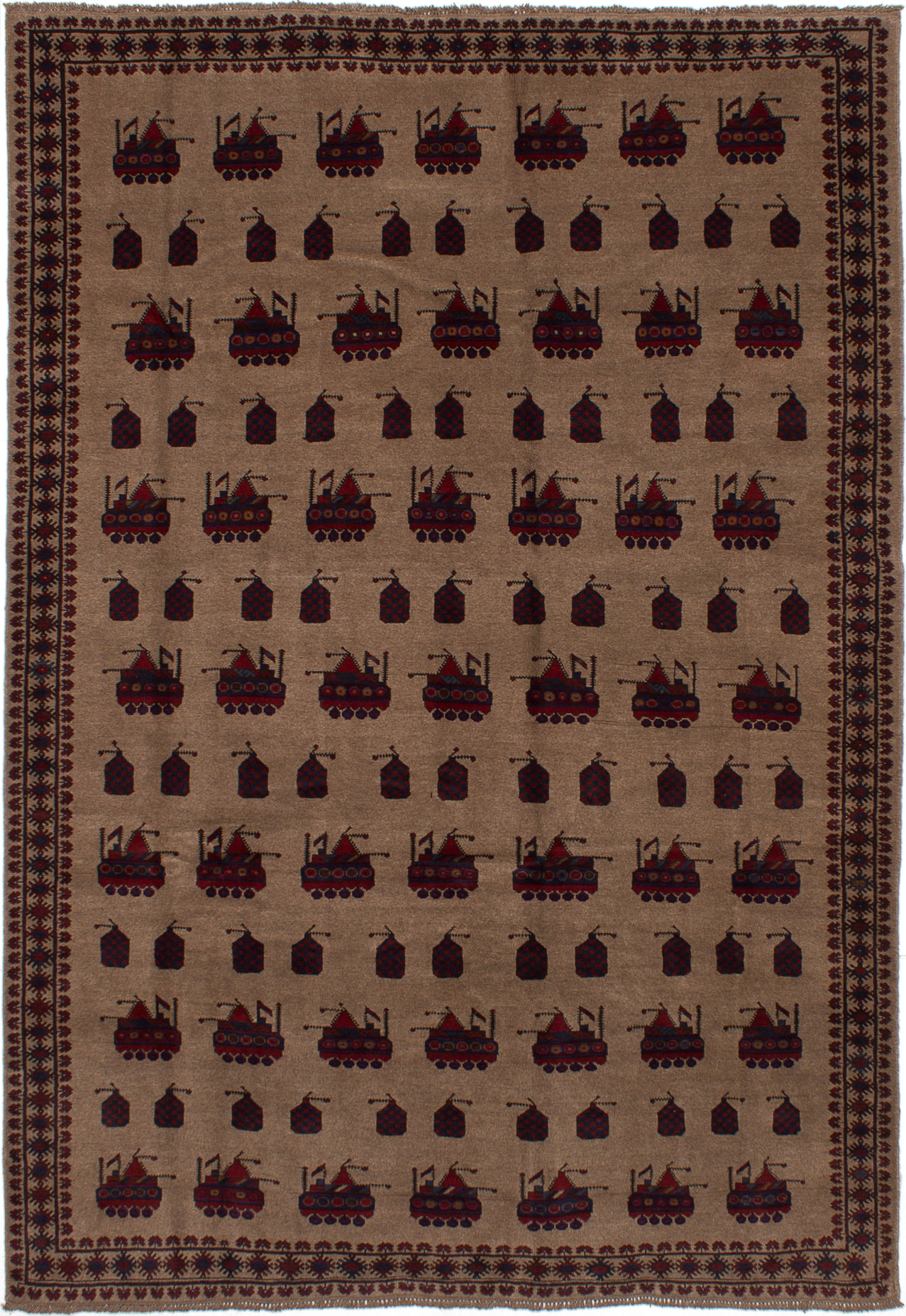 Hand-knotted Rare War Tan Wool Rug 6'10" x 9'11" Size: 6'10" x 9'11"  
