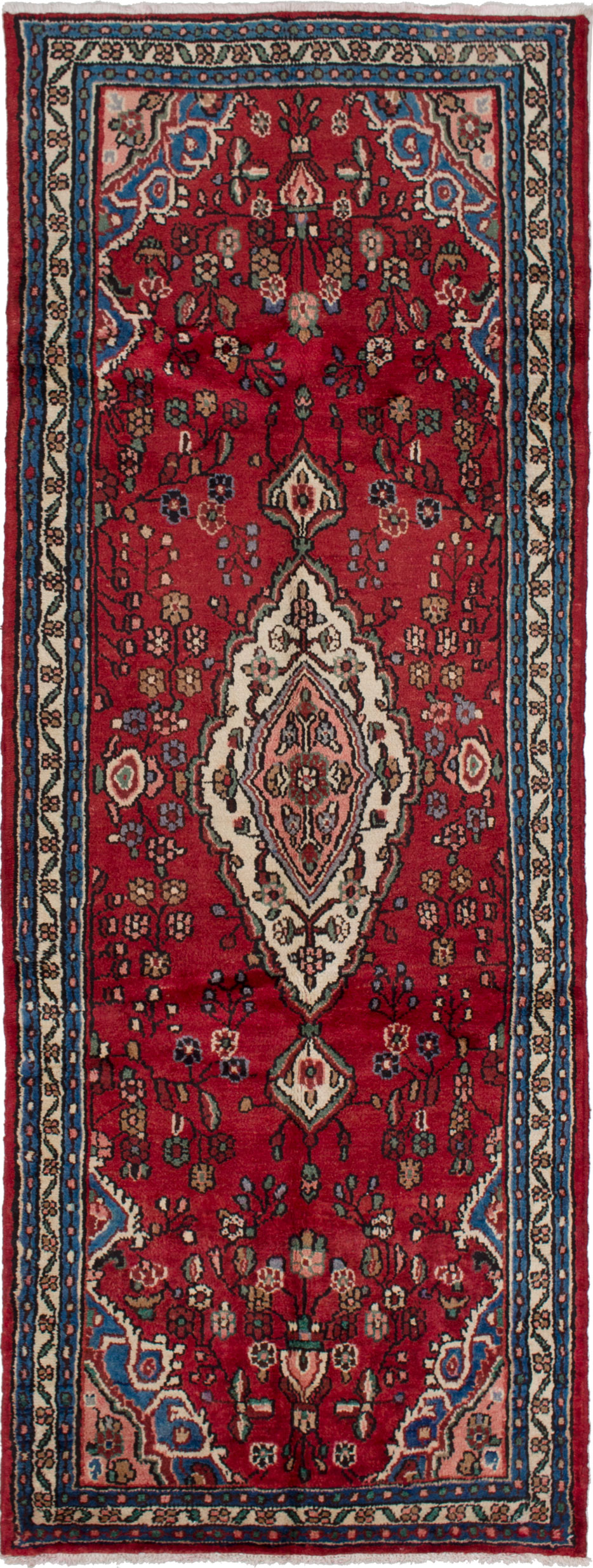 Hand-knotted Hamadan Red Wool Rug 3'7" x 9'7" Size: 3'7" x 9'7"  